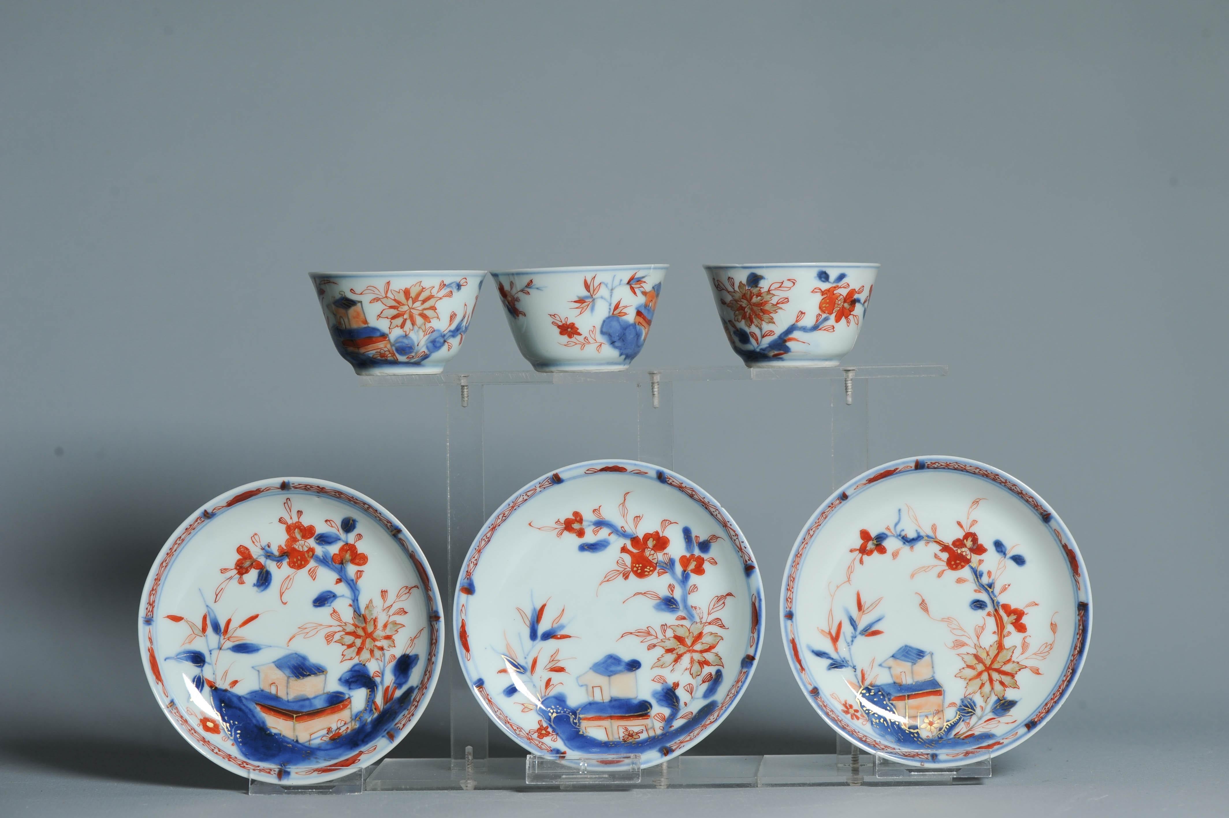 #3 piece Antique Tea set Chinese porcelain Imari Enamel Flowers Kangxi (1662 For Sale 1