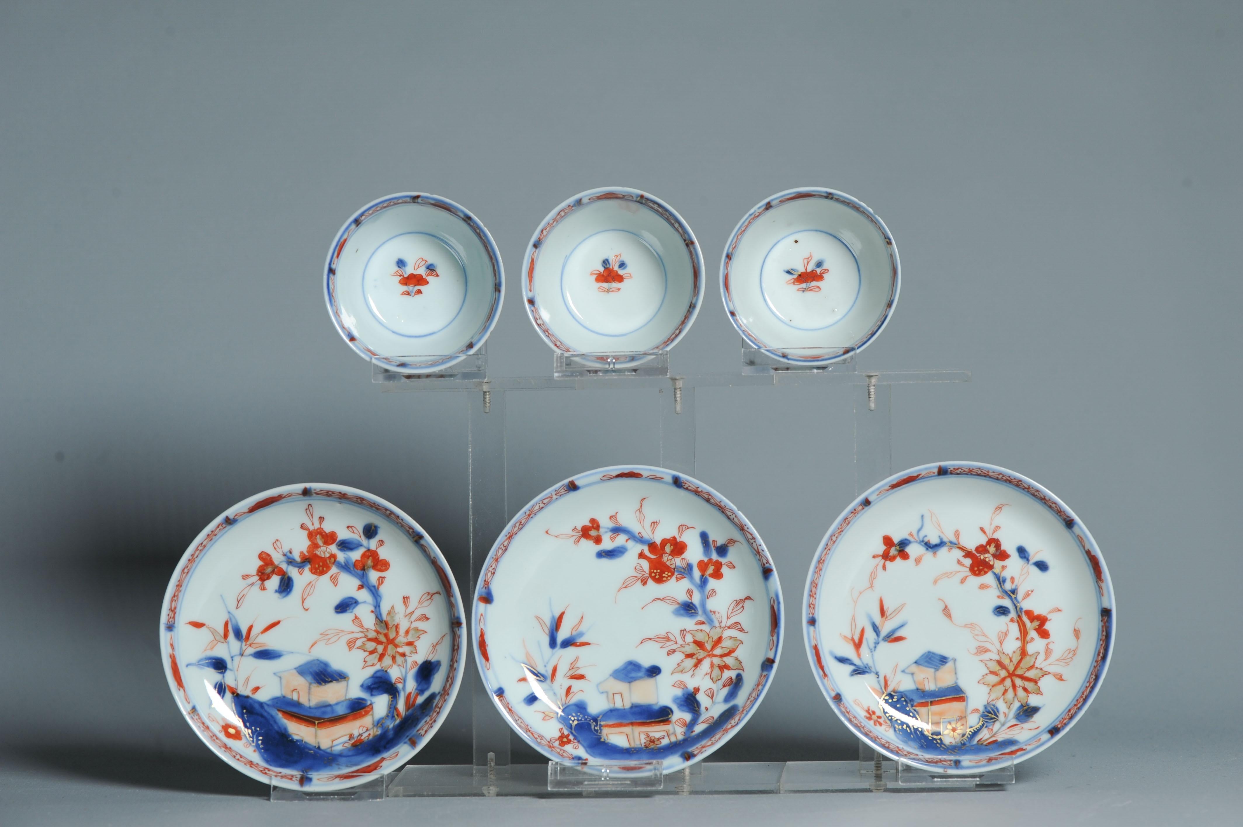 #3 piece Antique Tea set Chinese porcelain Imari Enamel Flowers Kangxi (1662 For Sale 3