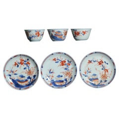 #3 piece Antique Tea set Chinese porcelain Imari Enamel Flowers Kangxi (1662