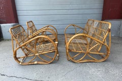 3 Piece Art Deco Bamboo / Split Reed /Wicker Sofa and Chairs