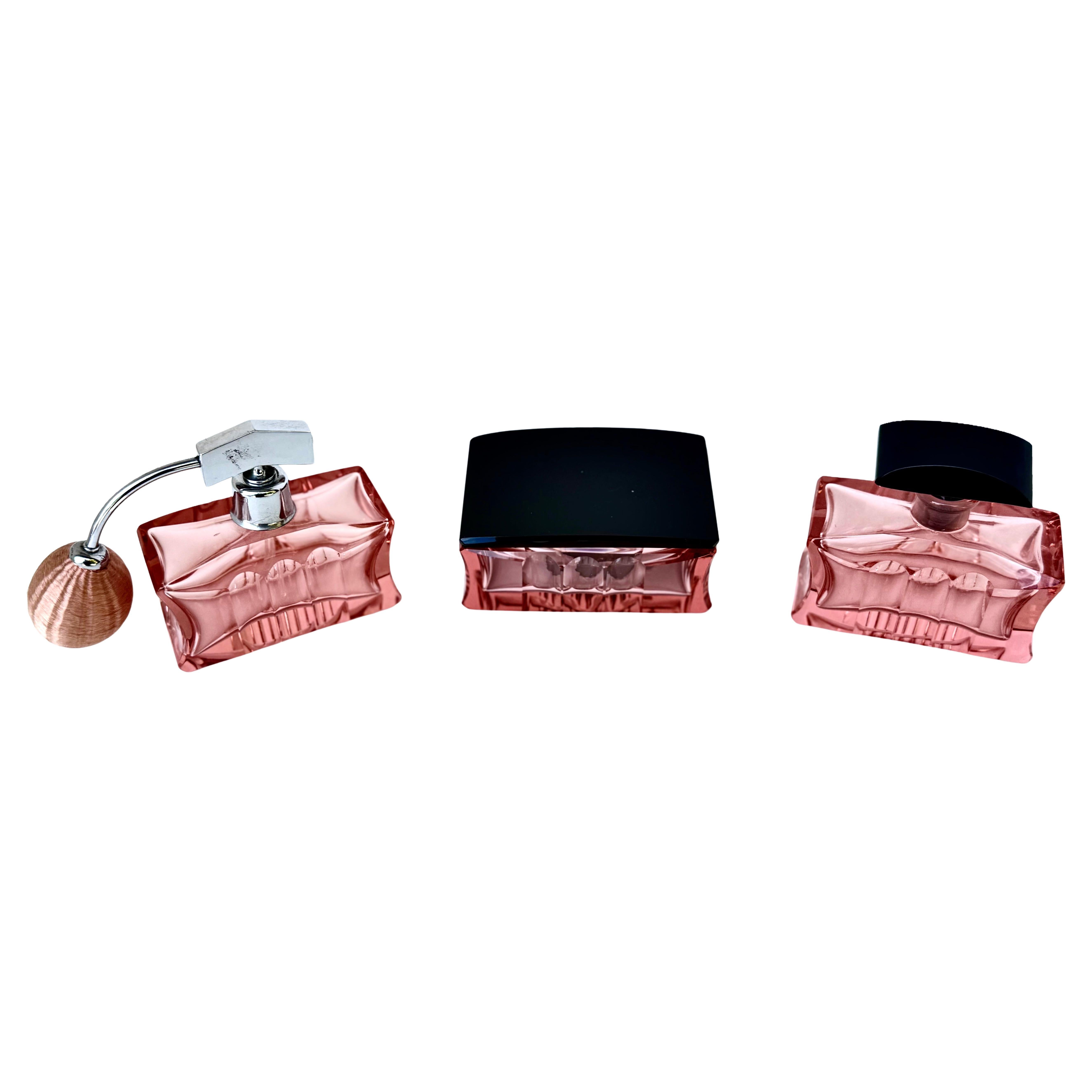 (3) Piece Art Deco Crystal Fragrance Ensemble Attributed Baccarat French Ca.1930