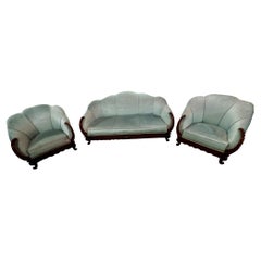 Antique 3 Piece Art Deco Sofa Carved Frame