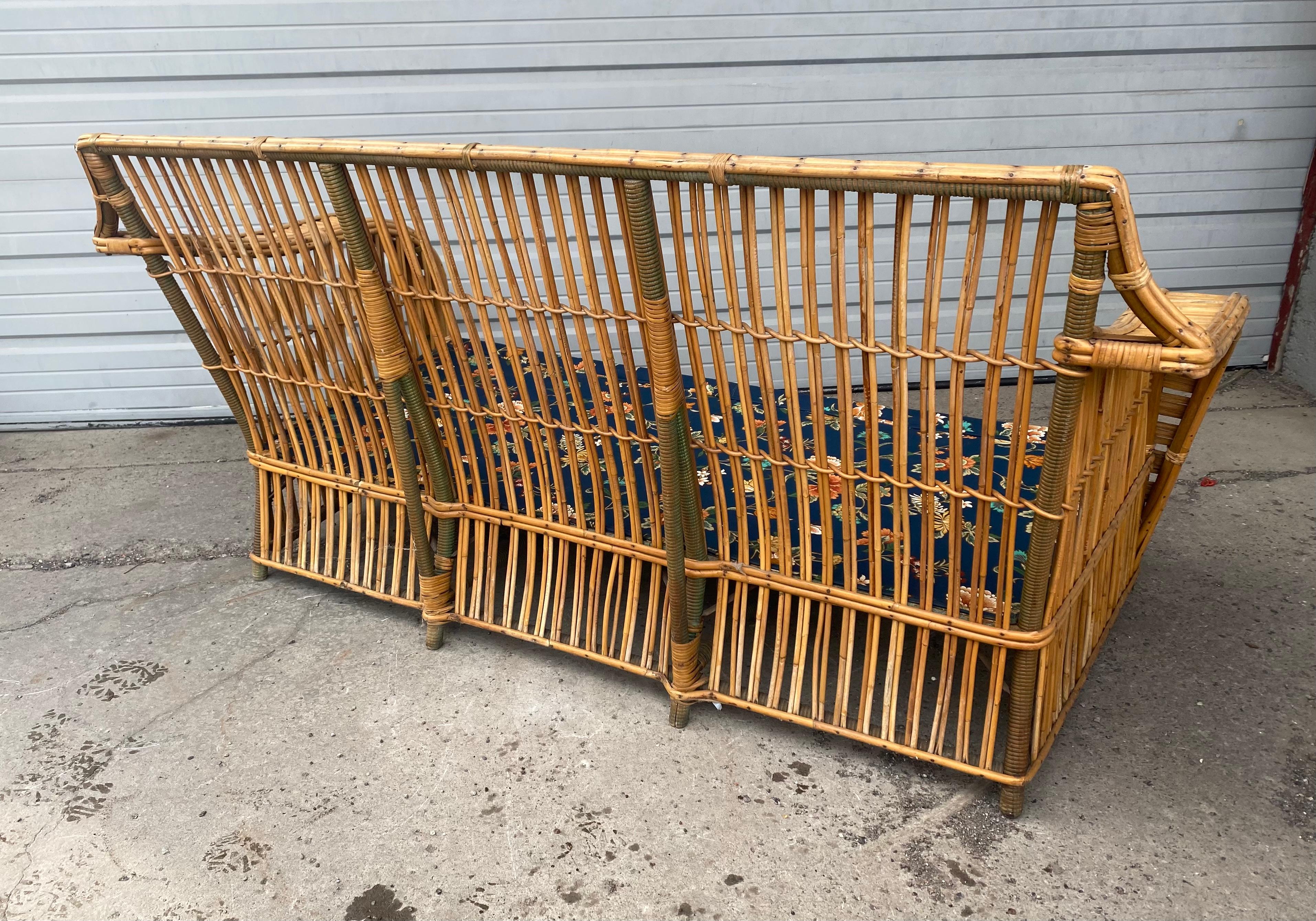 3 Piece Art Deco Stick Wicker / Reed Suite, Sofa and Chairs  by Ficks Reed 3