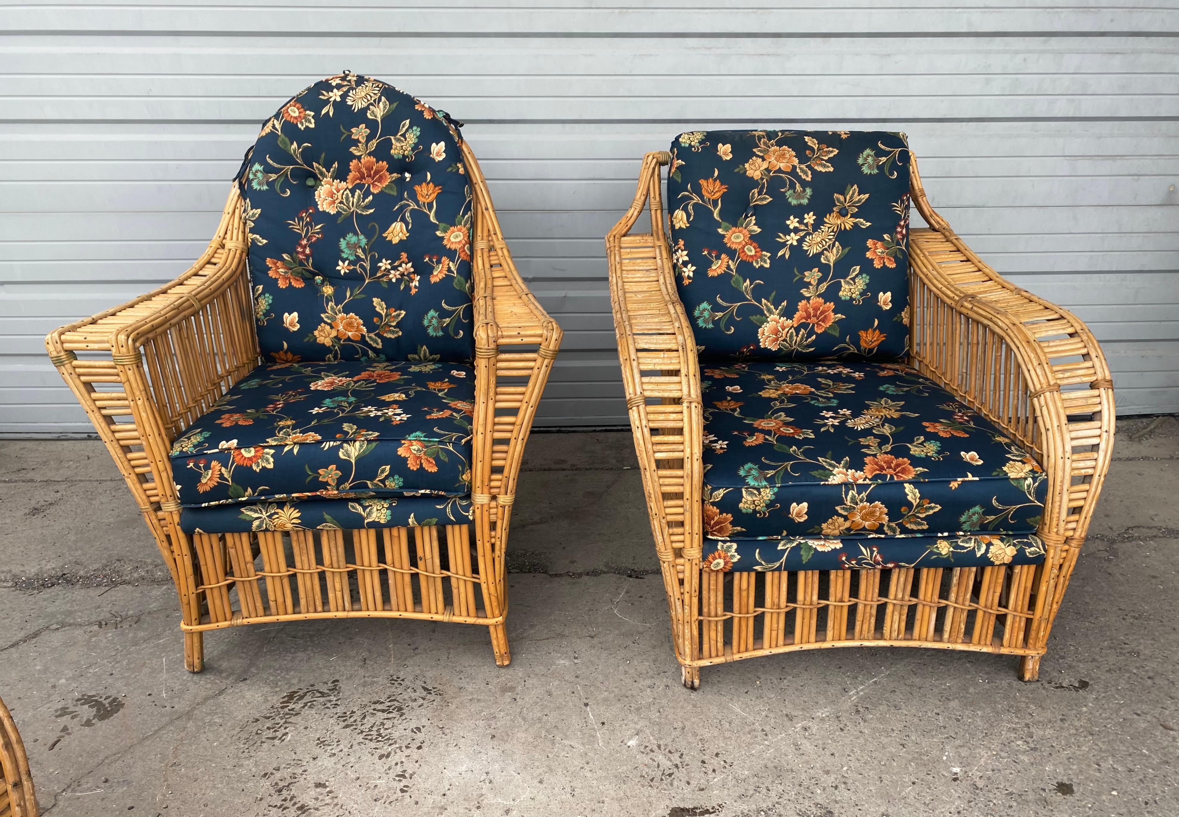 3 Piece Art Deco Stick Wicker / Reed Suite, Sofa and Chairs  by Ficks Reed 5