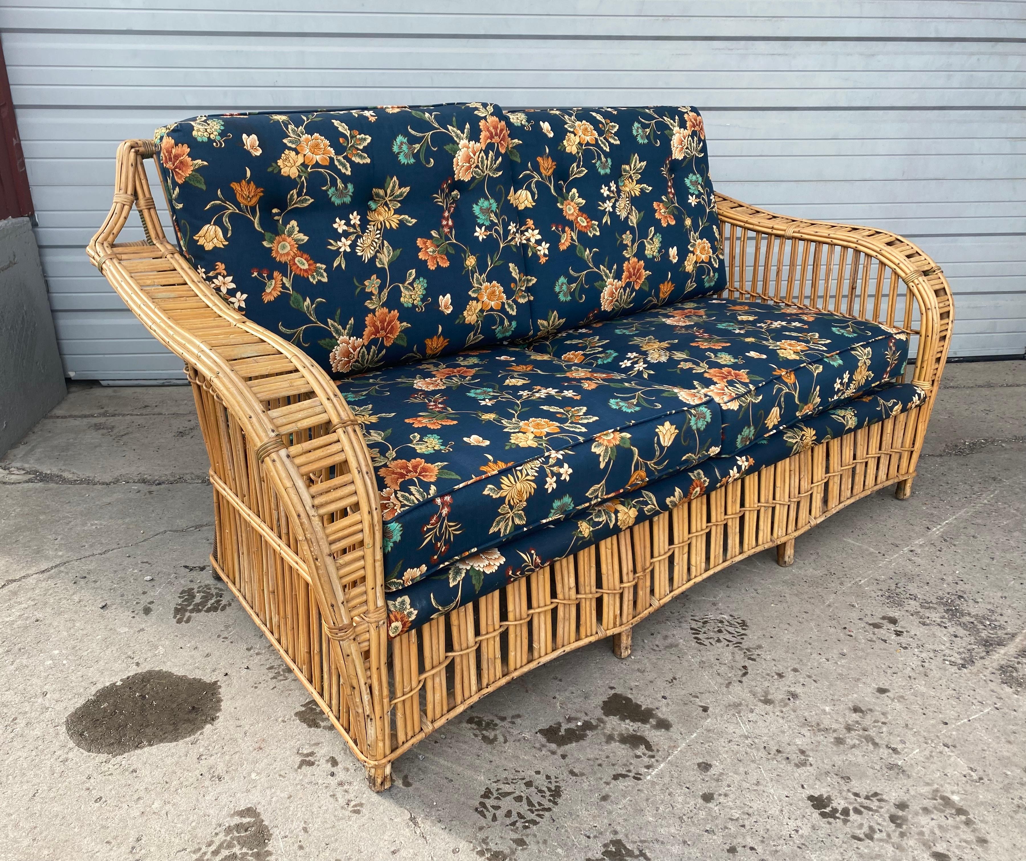 3 Piece Art Deco Stick Wicker / Reed Suite, Sofa and Chairs  by Ficks Reed 6