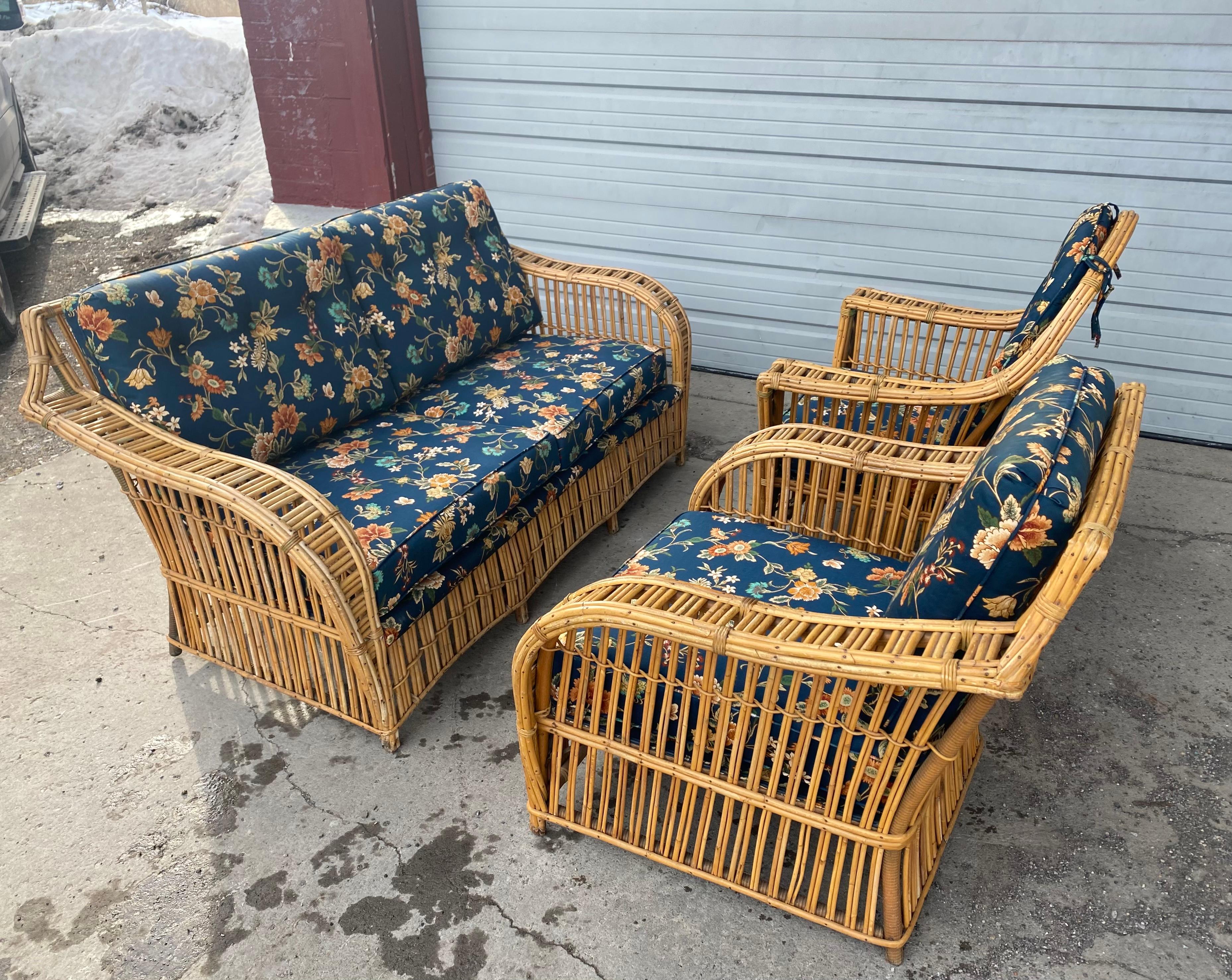 3 Piece Art Deco Stick Wicker / Reed Suite, Sofa and Chairs  by Ficks Reed 9