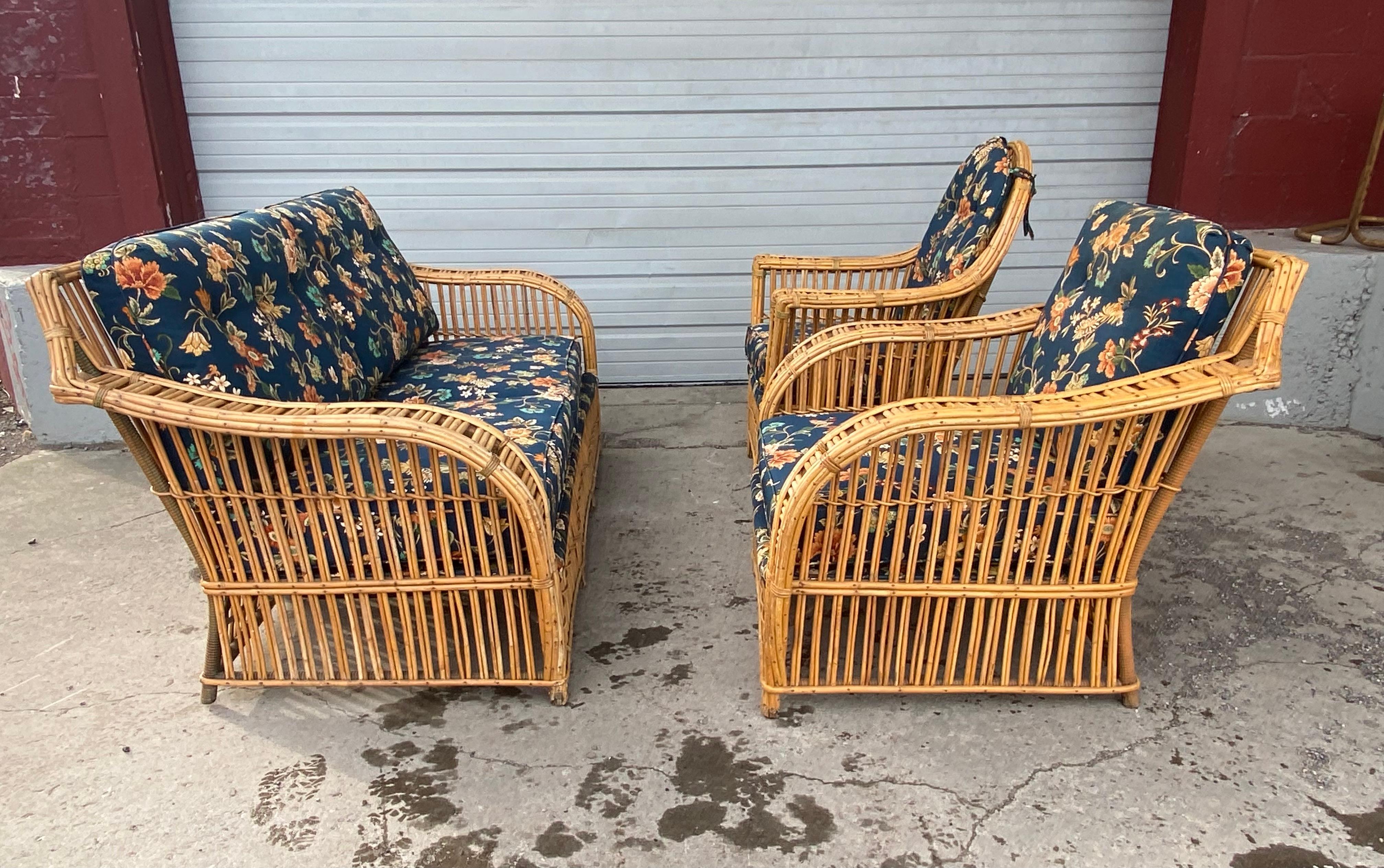 Mid-20th Century 3 Piece Art Deco Stick Wicker / Reed Suite, Sofa and Chairs  by Ficks Reed