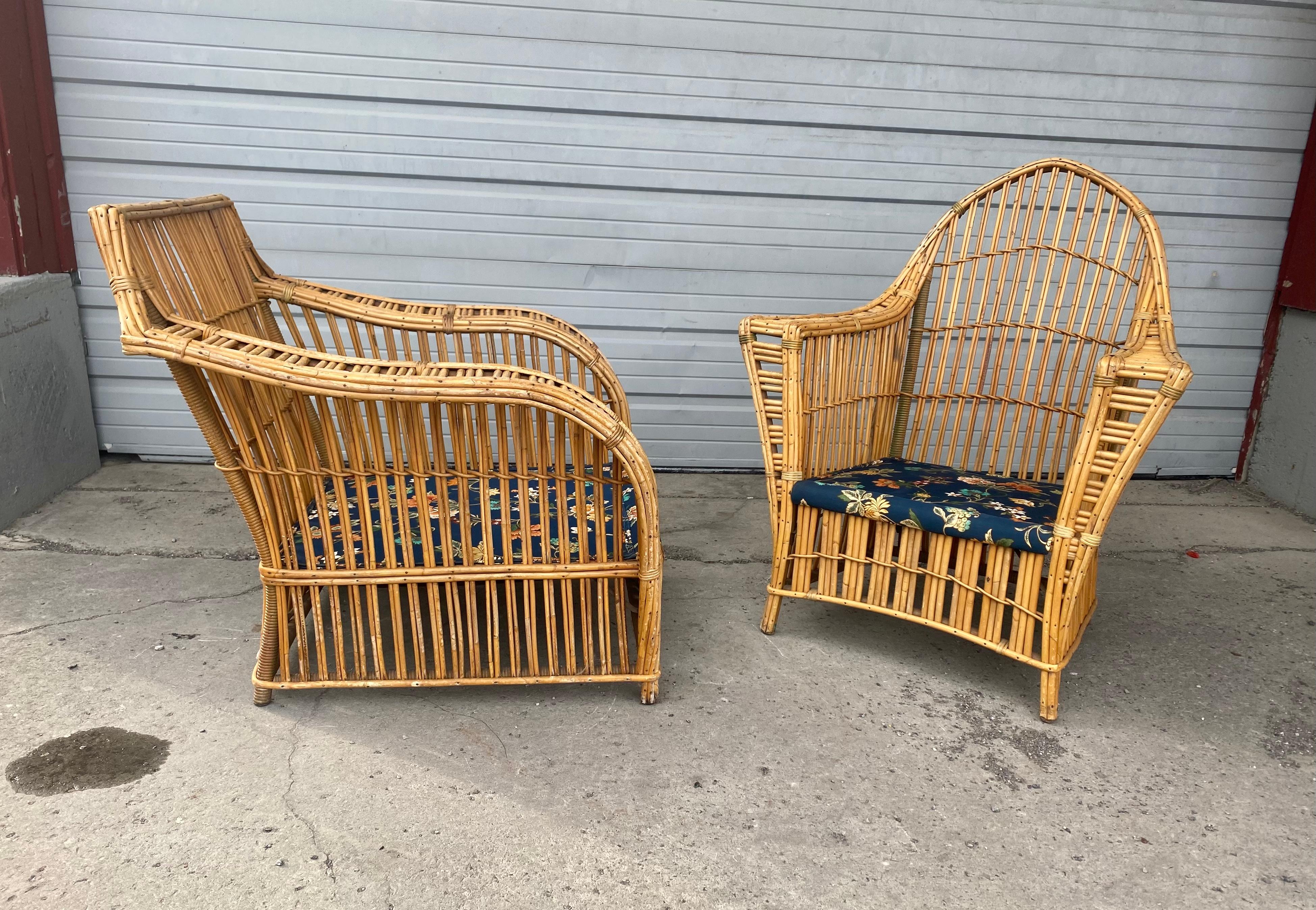 Fabric 3 Piece Art Deco Stick Wicker / Reed Suite, Sofa and Chairs  by Ficks Reed
