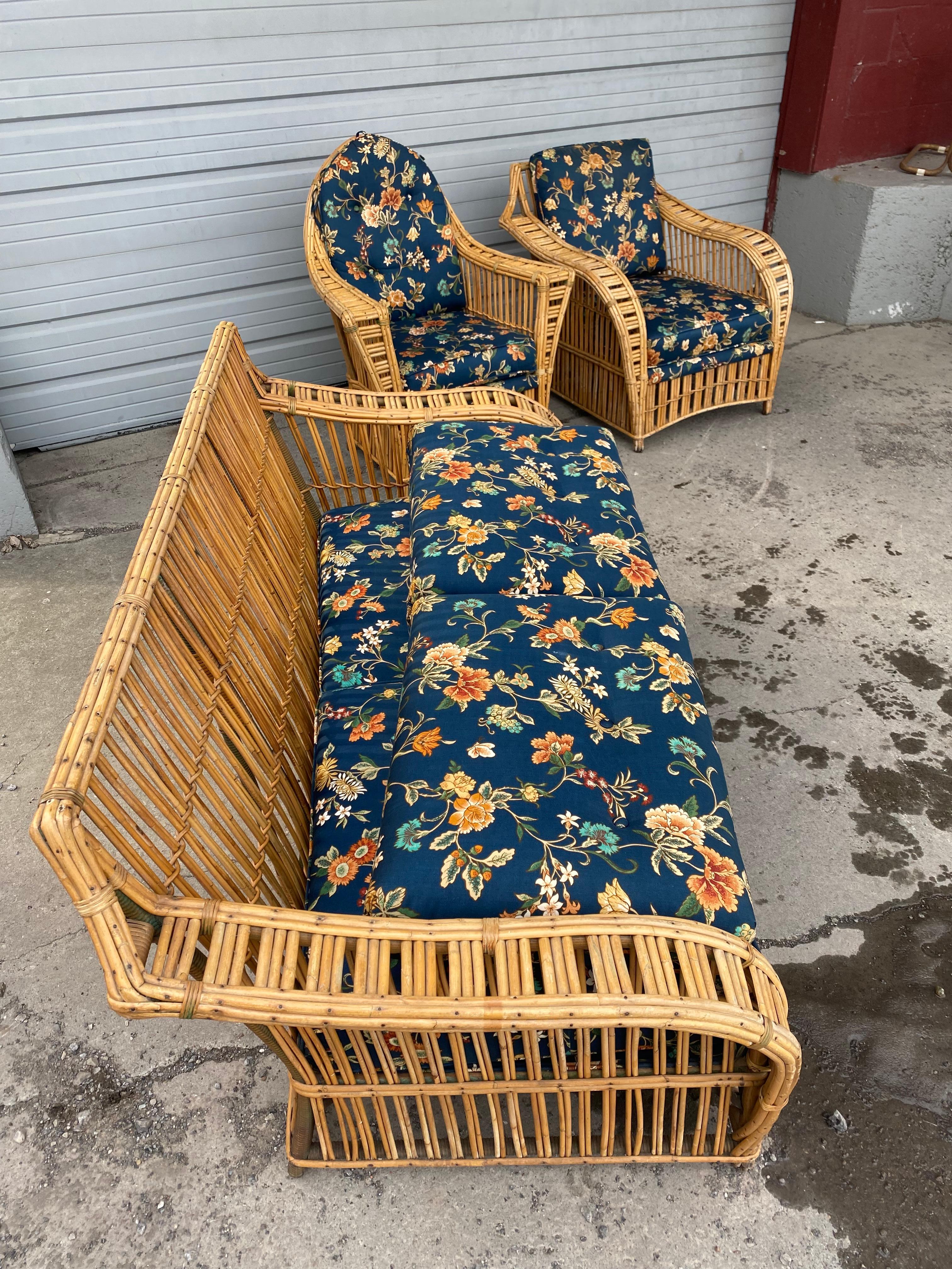 3 Piece Art Deco Stick Wicker / Reed Suite, Sofa and Chairs  by Ficks Reed 1