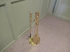 3 Piece Brass Fireside Companion Set, Fireside Tools on Stand