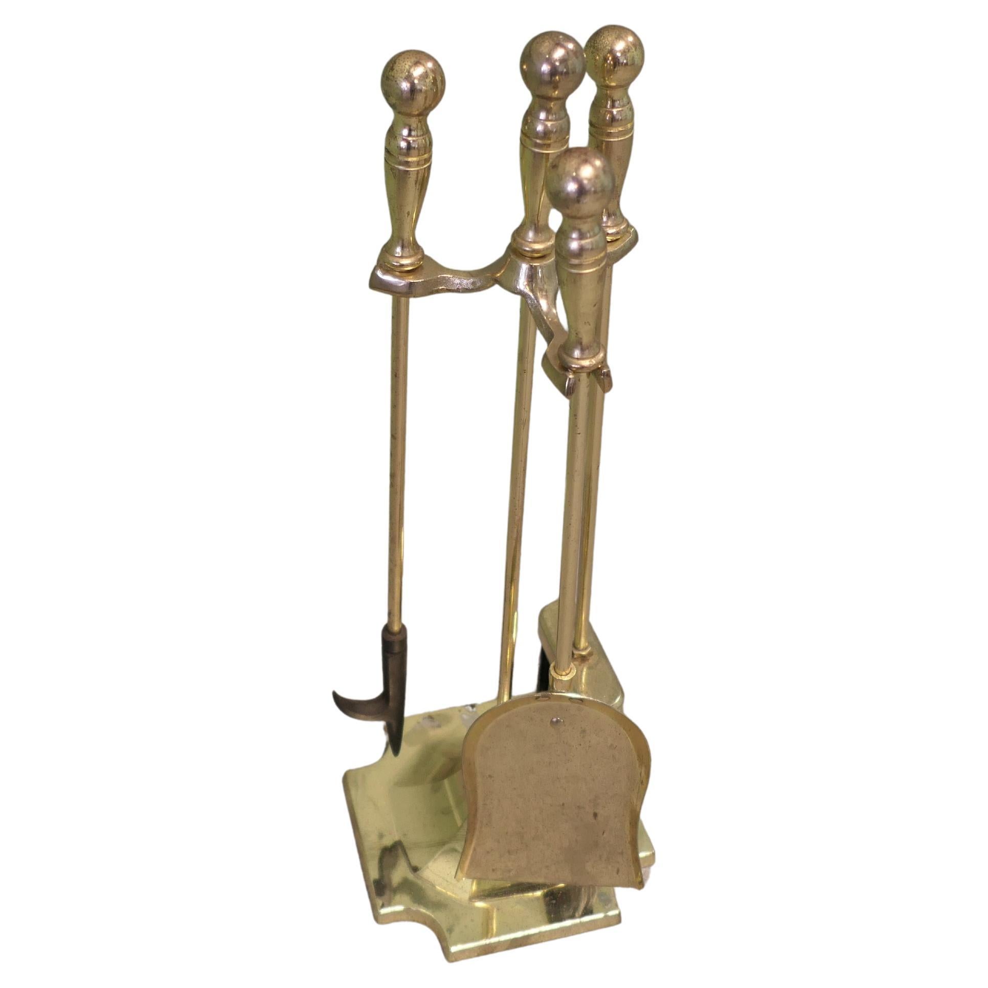 3 Piece Brass Fireside Companion Set, Fireside Tools on Stand