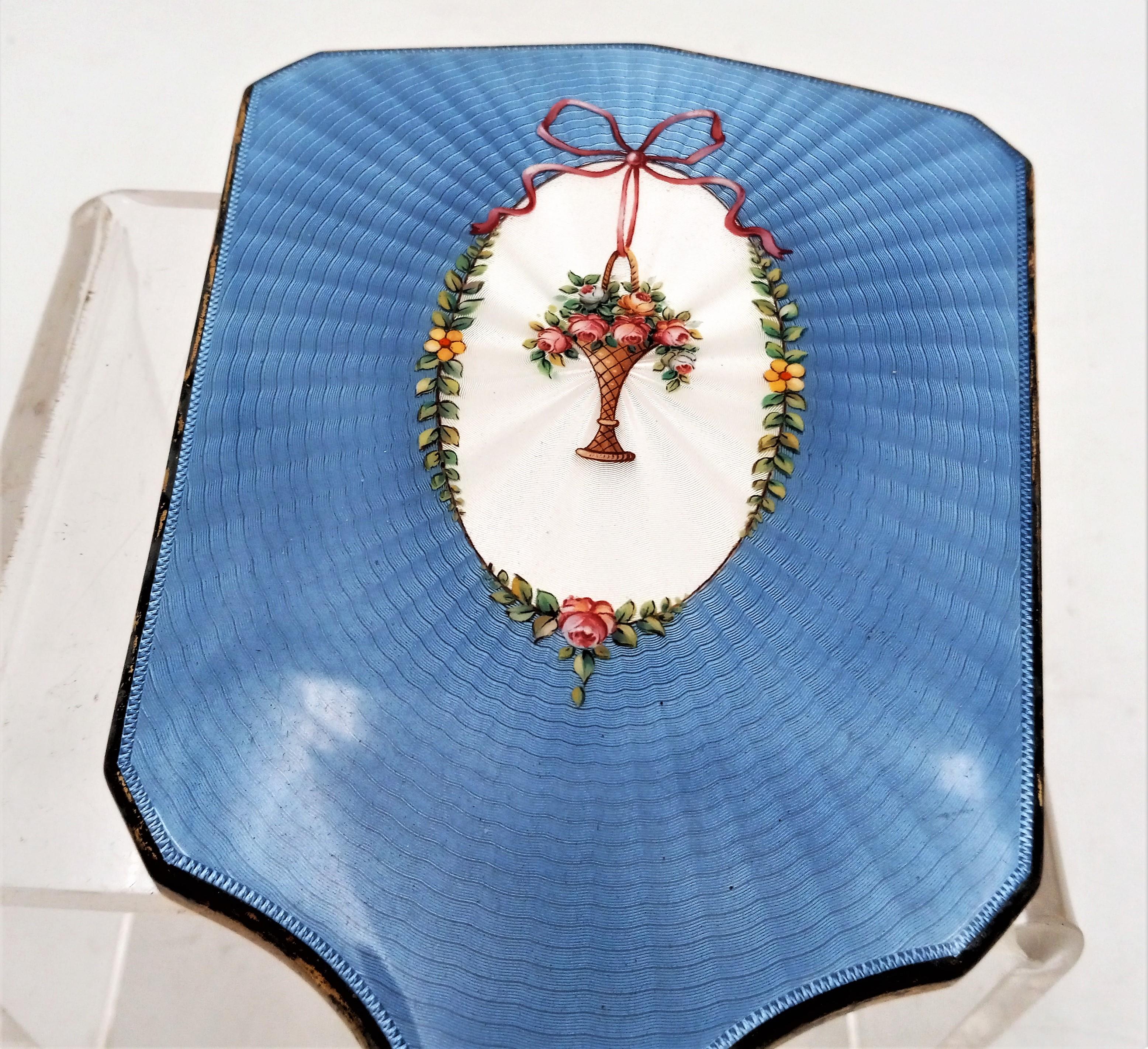 3-Piece Brush & Mirror Set with Hand-Wrought Silver Handles & Enamel Inlay, Circ In Good Condition For Sale In New York, NY
