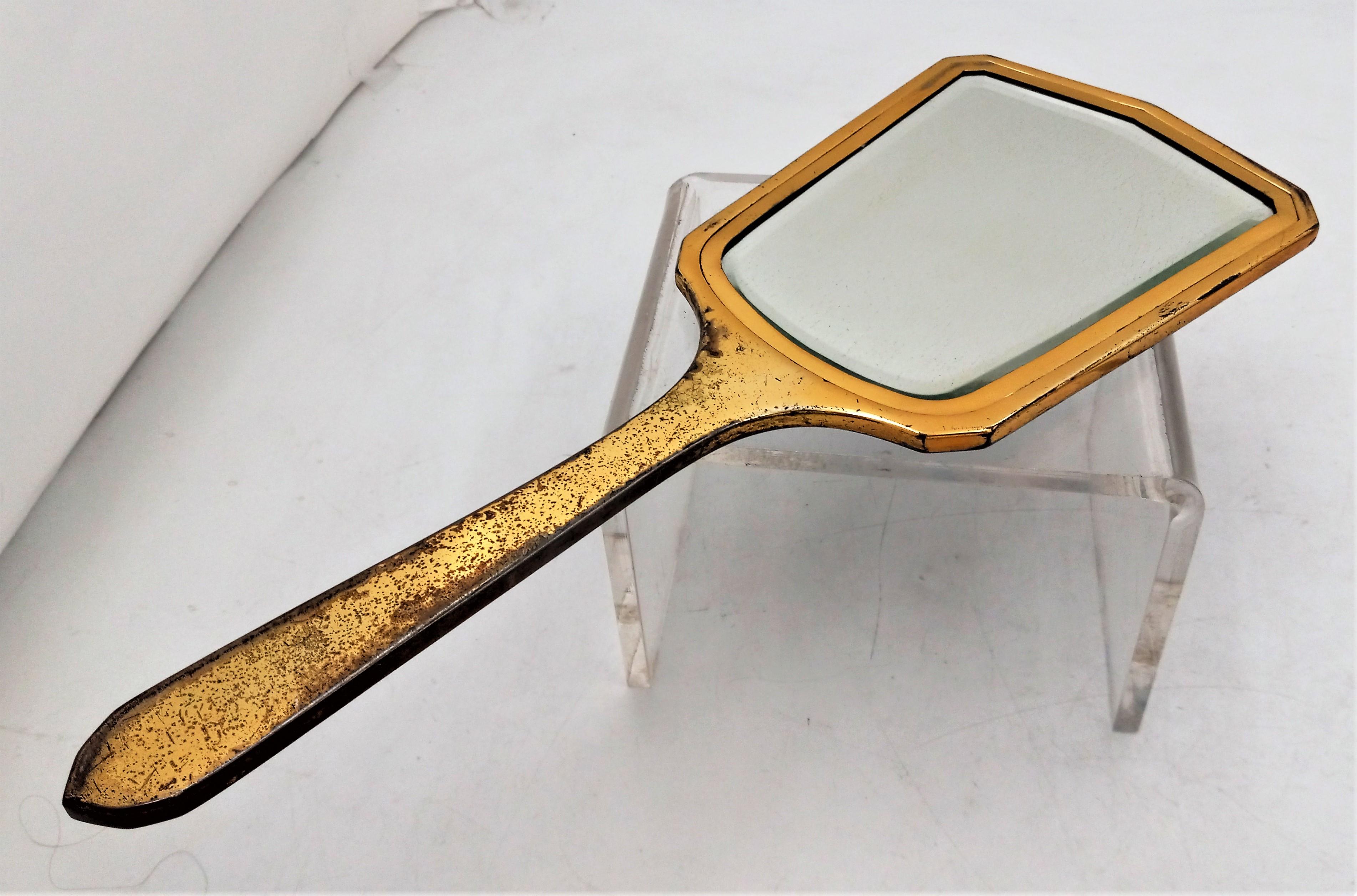 20th Century 3-Piece Brush & Mirror Set with Hand-Wrought Silver Handles & Enamel Inlay, Circ For Sale