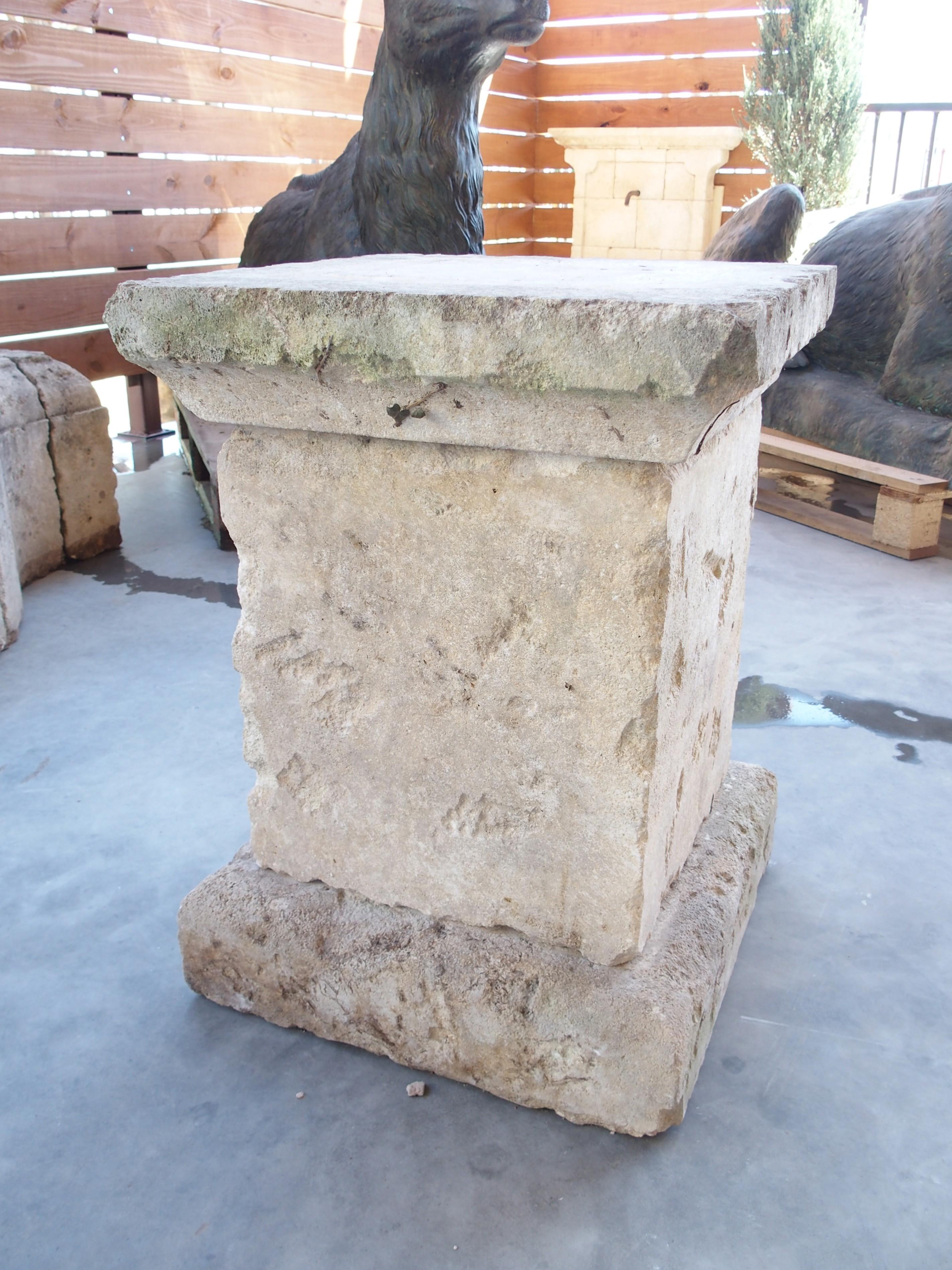 3-Piece Carved and Distressed Limestone Pedestal from the South of France 3