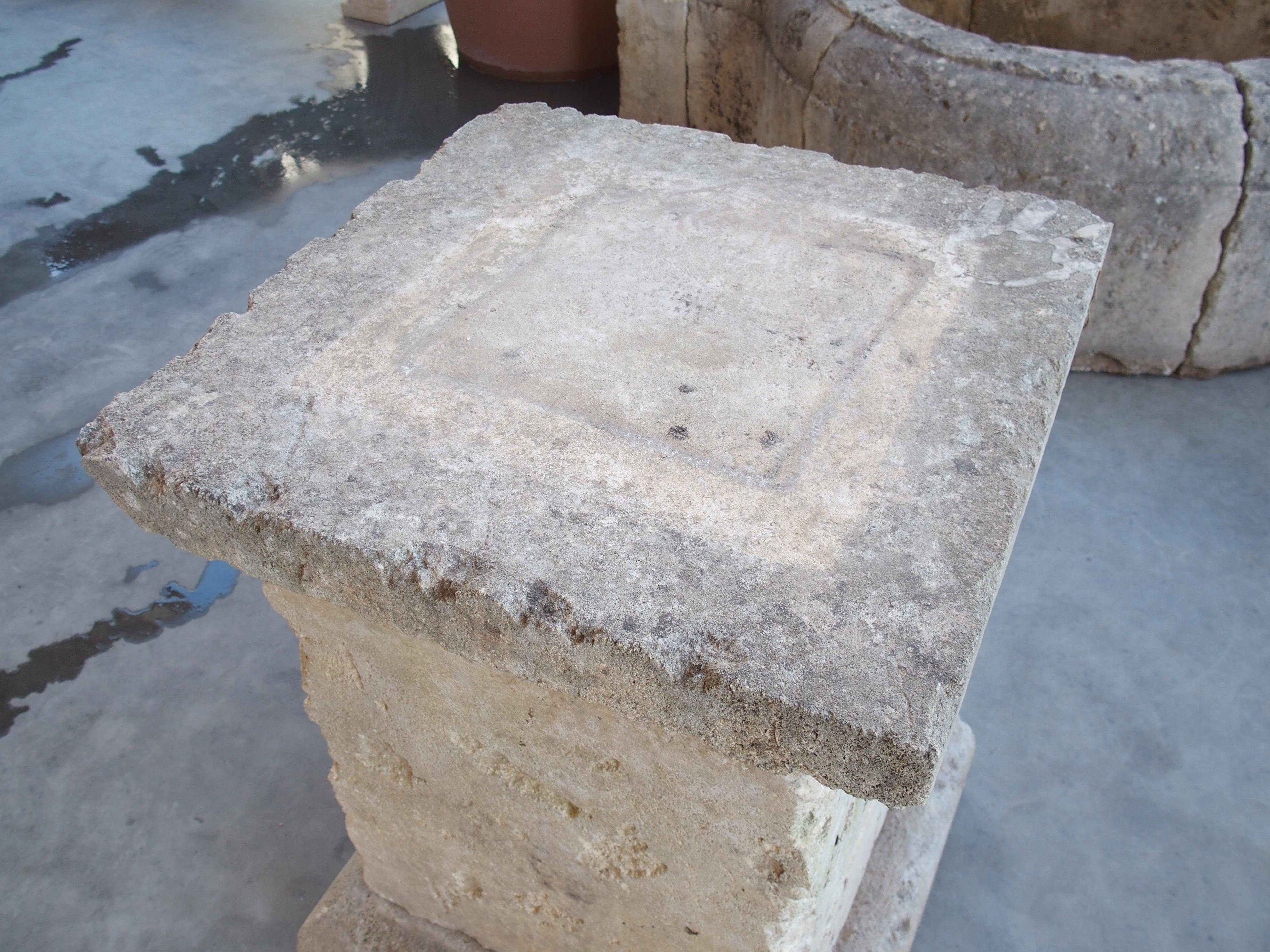 3-Piece Carved and Distressed Limestone Pedestal from the South of France In Good Condition In Dallas, TX