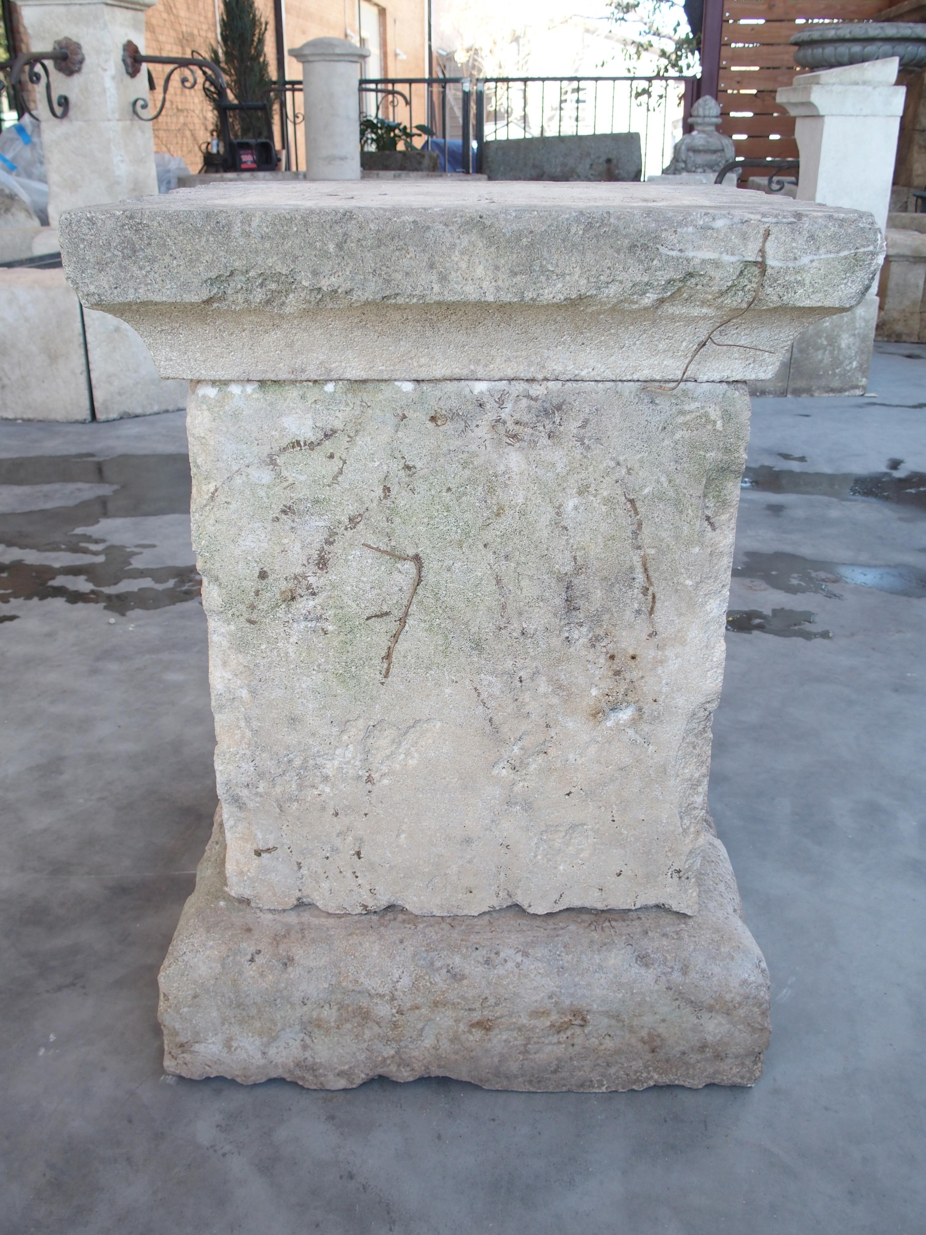 Contemporary 3-Piece Carved and Distressed Limestone Pedestal from the South of France
