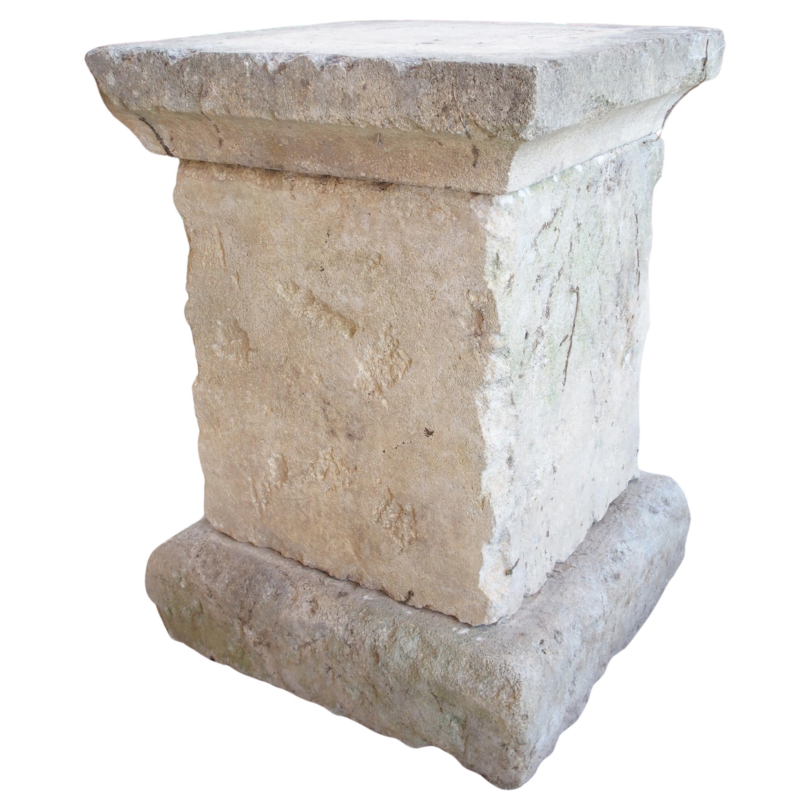 3-Piece Carved and Distressed Limestone Pedestal from the South of France