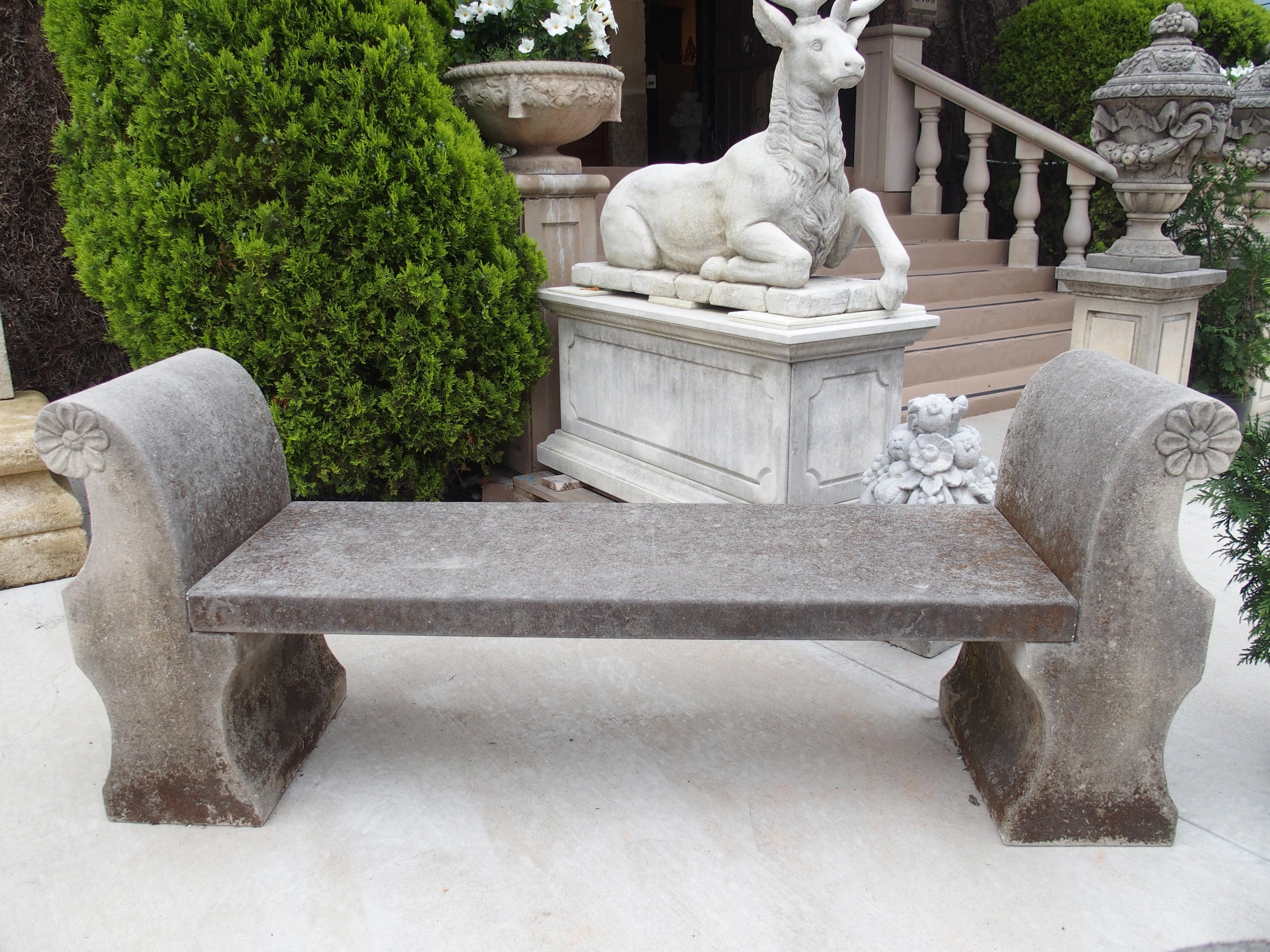 Hand-Carved 3-Piece Carved Italian Limestone Garden Bench