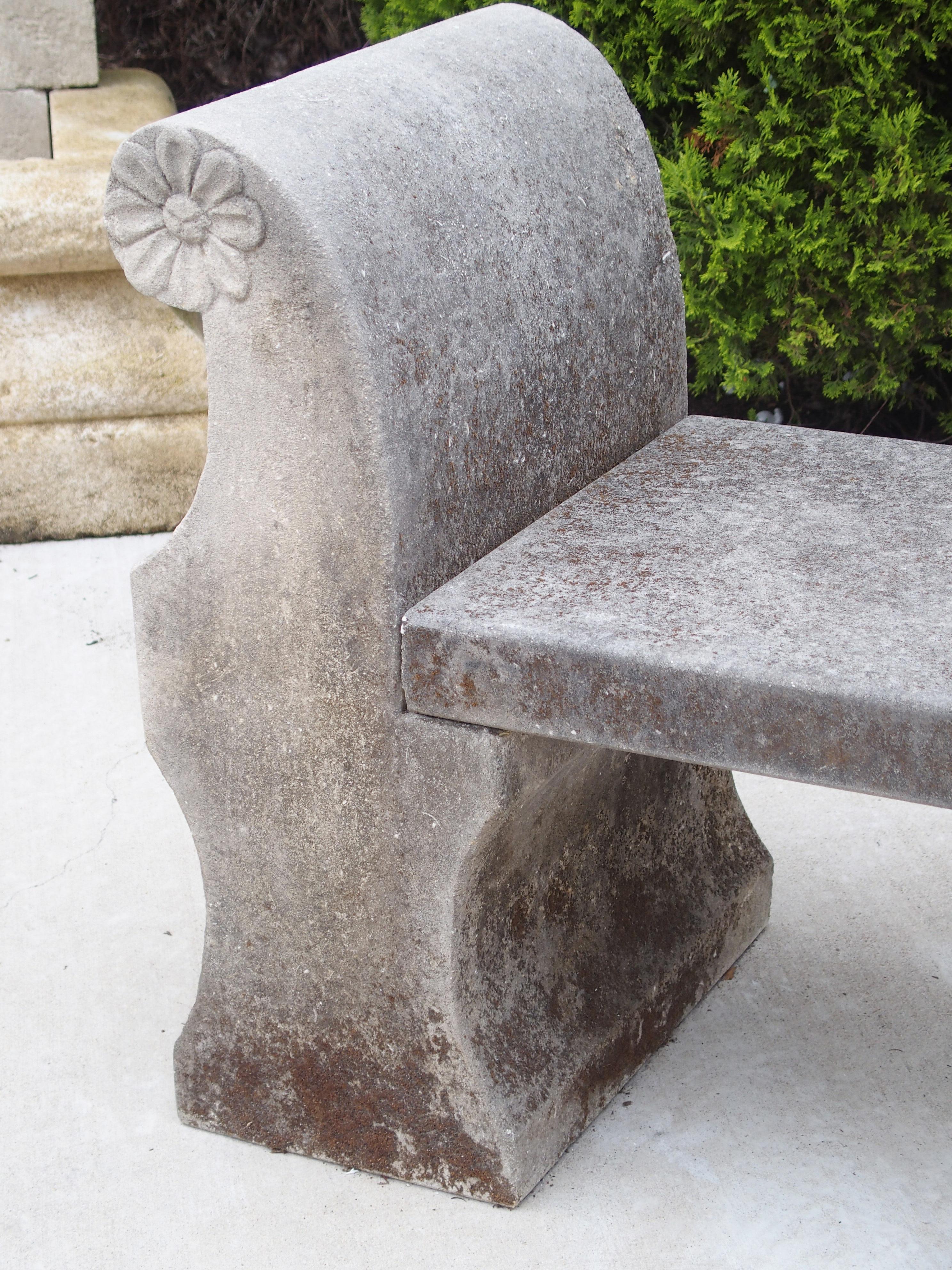 3-Piece Carved Italian Limestone Garden Bench In Good Condition In Dallas, TX