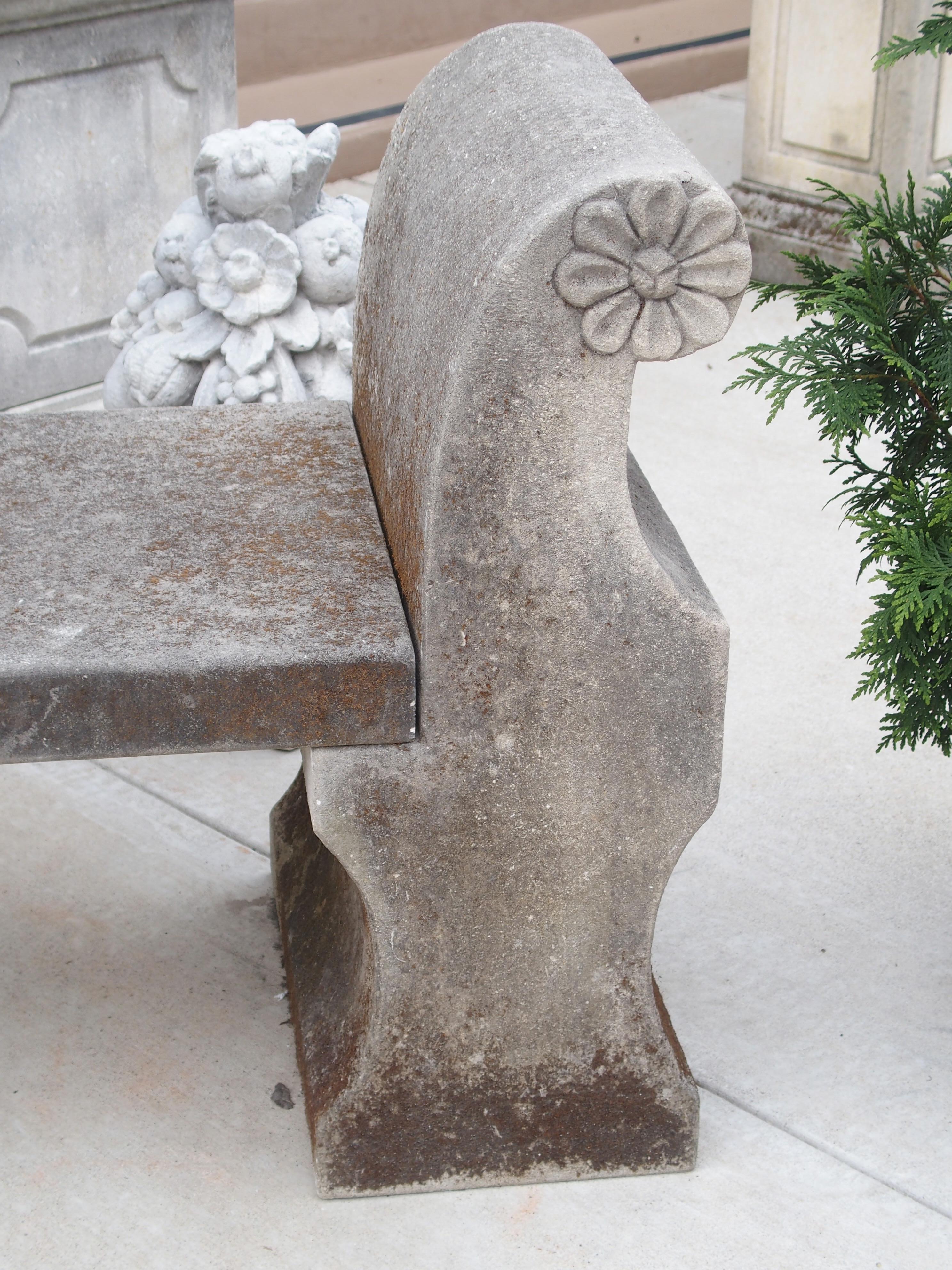 Contemporary 3-Piece Carved Italian Limestone Garden Bench