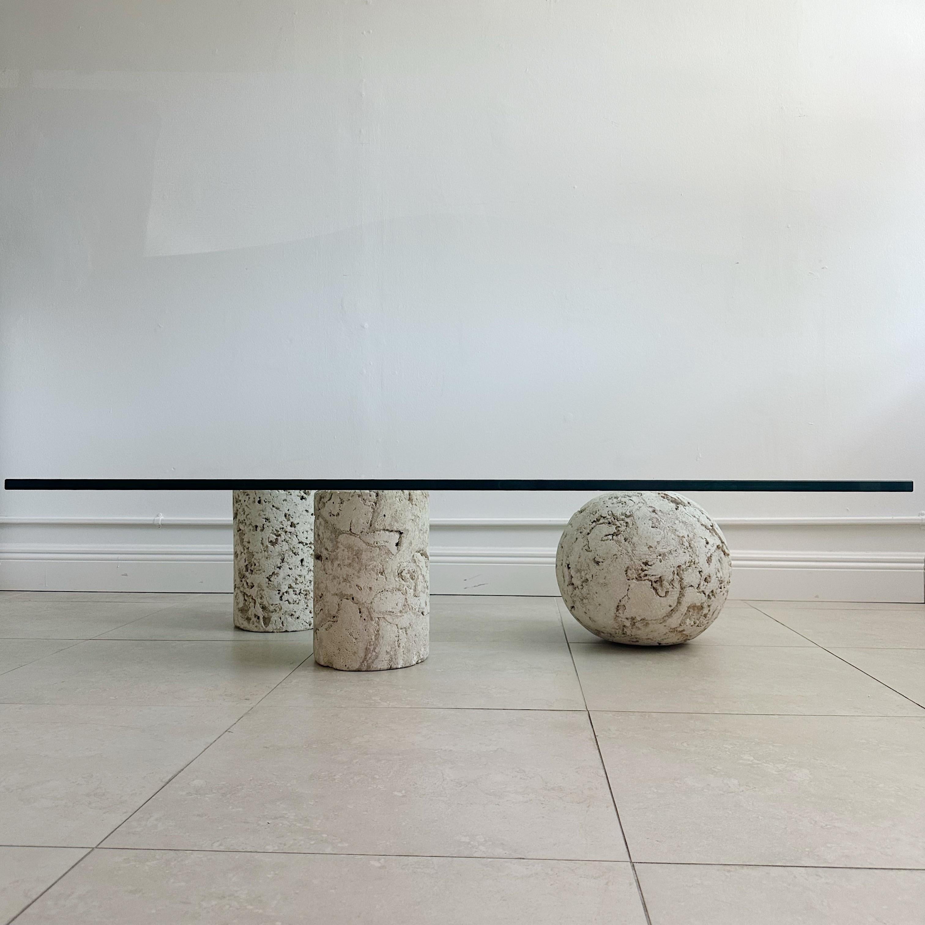 Late 20th Century 3 Piece Coquina Coral Stone Coffee Table For Sale