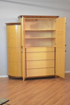 3 Piece Crown Armoire in Birdseye Maple and Mahogany by Lee Weitzman, in Stock