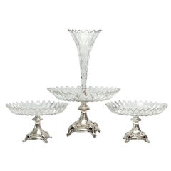 3 Piece Cut Glass Table Garniture & JM van Kempen & Zonen Dutch 833 Silver, 1876