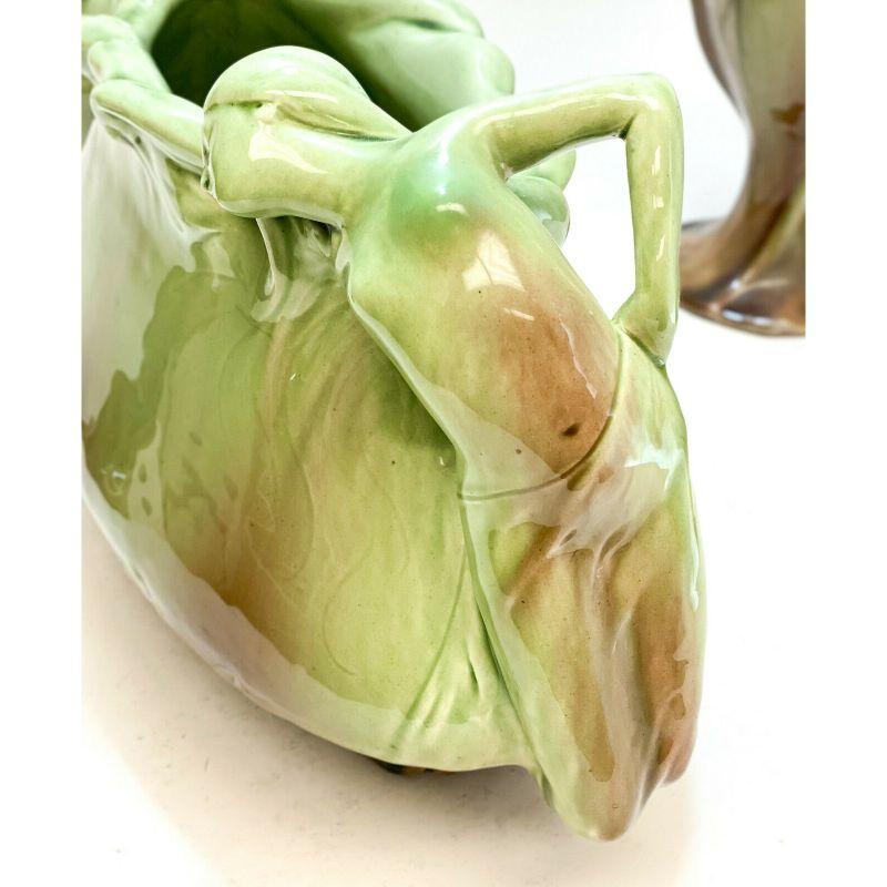 20th Century 3 Piece Delphin Massier Ewer and Jardiniere Garniture, Partially Nude Beauties For Sale