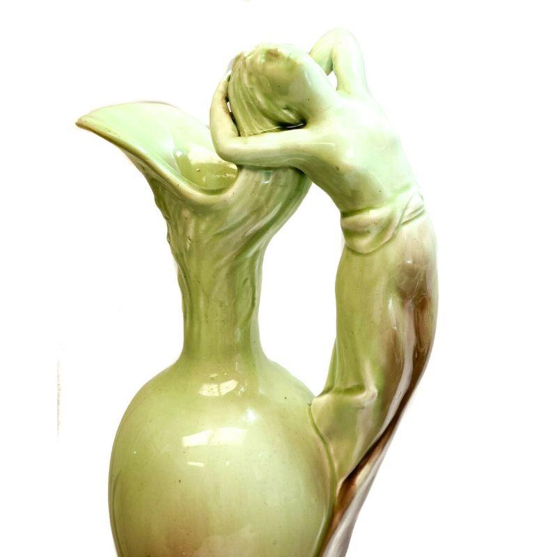 Ceramic 3 Piece Delphin Massier Ewer and Jardiniere Garniture, Partially Nude Beauties For Sale