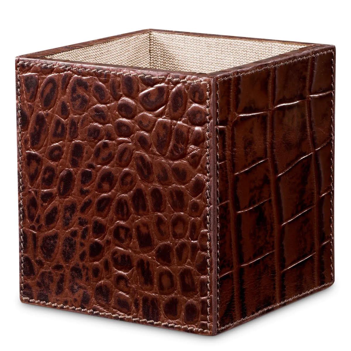 Modern 3-Piece Desk Set, Antique Brown Leather with Crocodile Embossing. For Sale
