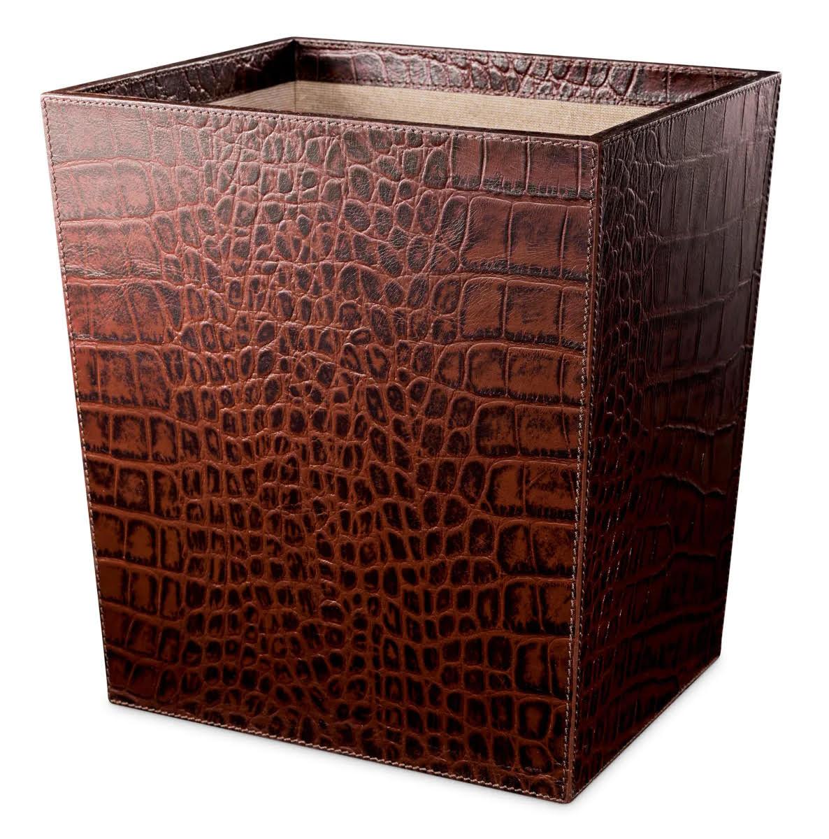 French 3-Piece Desk Set, Antique Brown Leather with Crocodile Embossing. For Sale