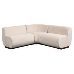 Banchetto da pranzo a 3 pezzi con angolo arrotondato in velluto avorio