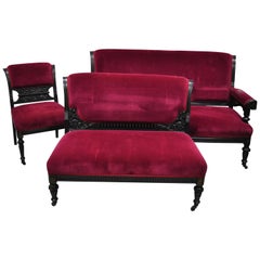 Antique 3-Piece Eastlake Victorian Aesthetic Mvmnt Ebonized Parlor Set
