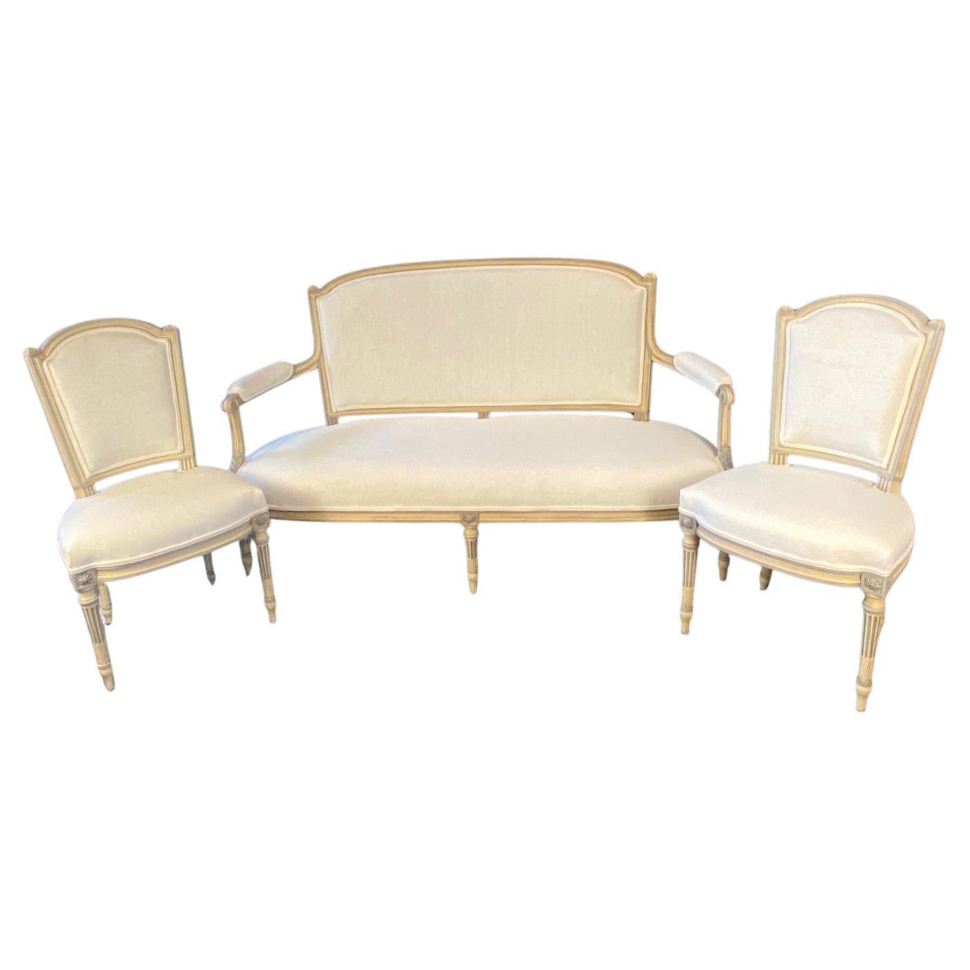 3 Piece Elegant and Rare 19th Century Classic French Louis XVI Salon Set