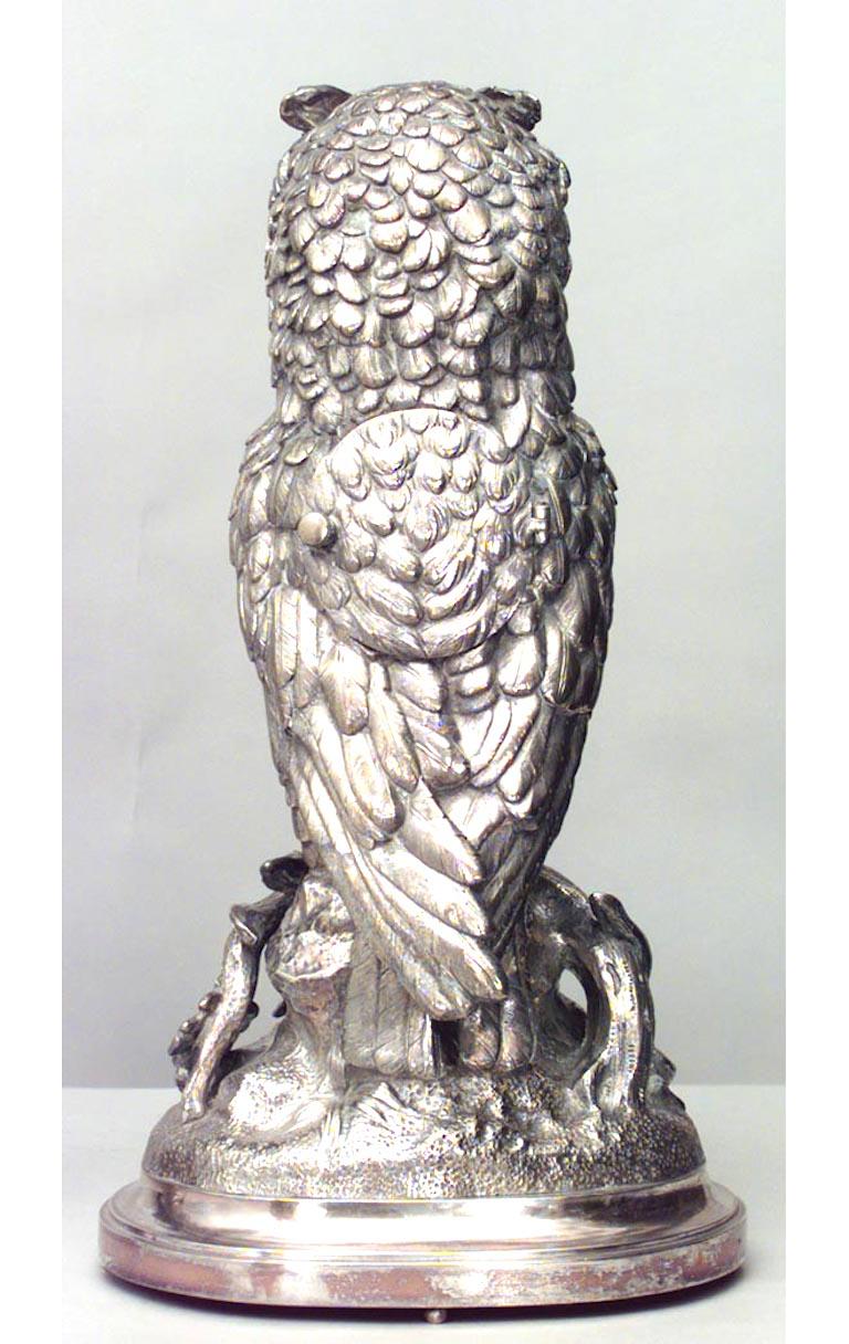 Silver 3-Piece English Victorian Owl Clock Garniture Set