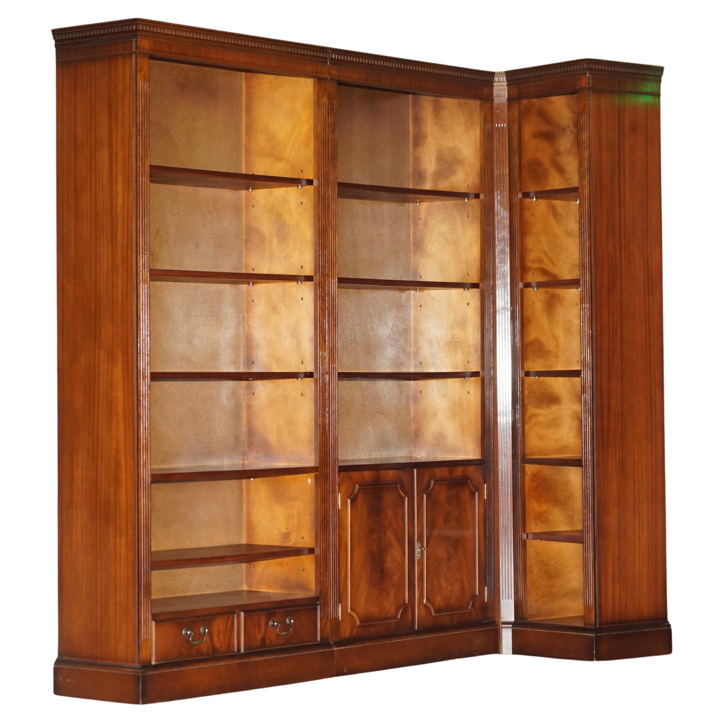 3 Piece Flamed Hardwood Open Library Bookcase Part of a Suite Must See Pictures