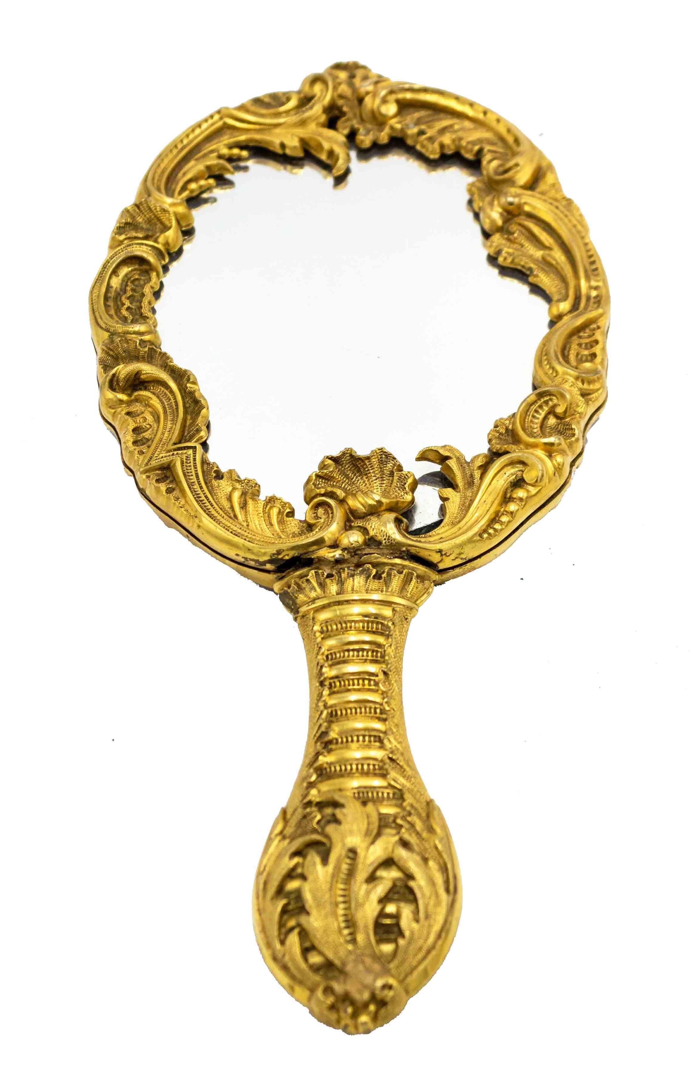 3-teiliges französisches Louis XV Bronze-Dore-Spiegel- und Bürstenset (Louis XV.) im Angebot