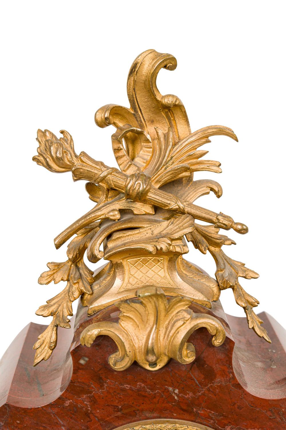 3-Piece French Louis XV Style Bronze Clock Set For Sale 7