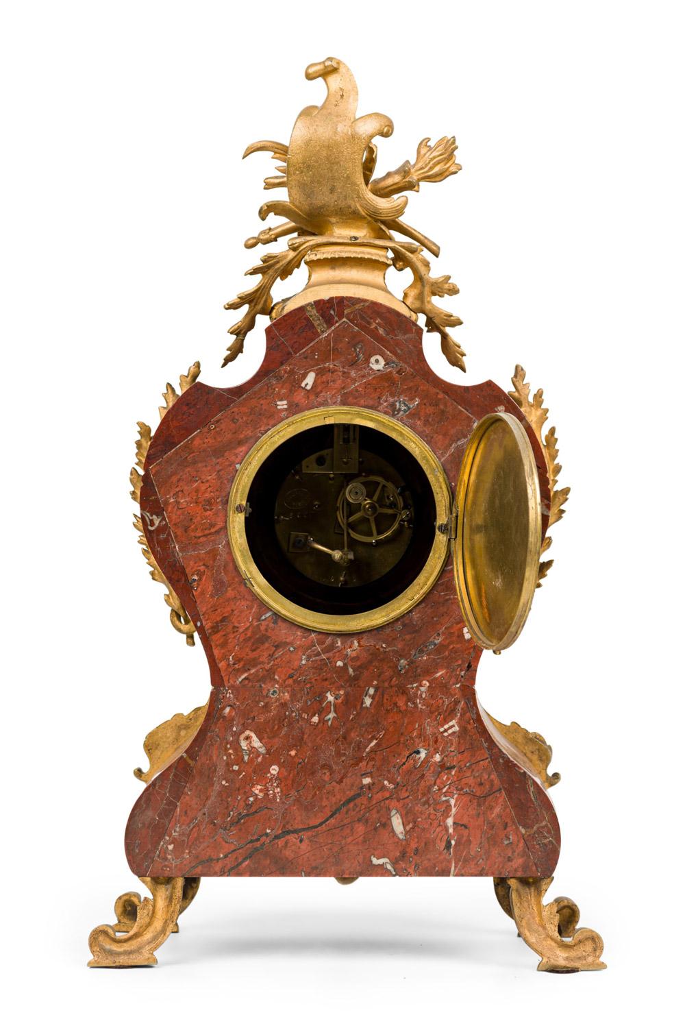 3-Piece French Louis XV Style Bronze Clock Set For Sale 2