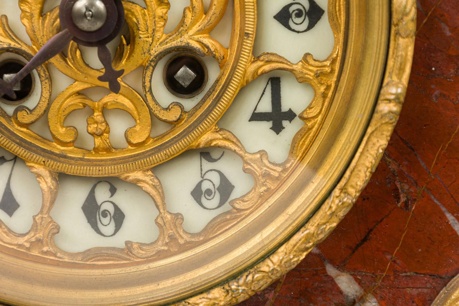 3-Piece French Louis XV Style Bronze Clock Set For Sale 4