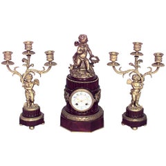 3-Piece French Louis XVI Mahogany Clock Set