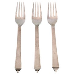 3-Piece Georg Jensen Pyramid Lunch Fork, Designed by Harald Nielsen
