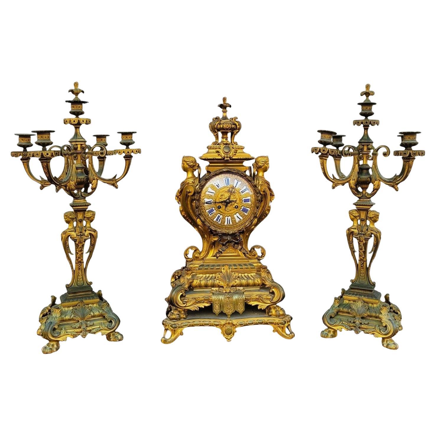 3 Piece Gilt Bronze Trim, Napoleon III, 19th Century