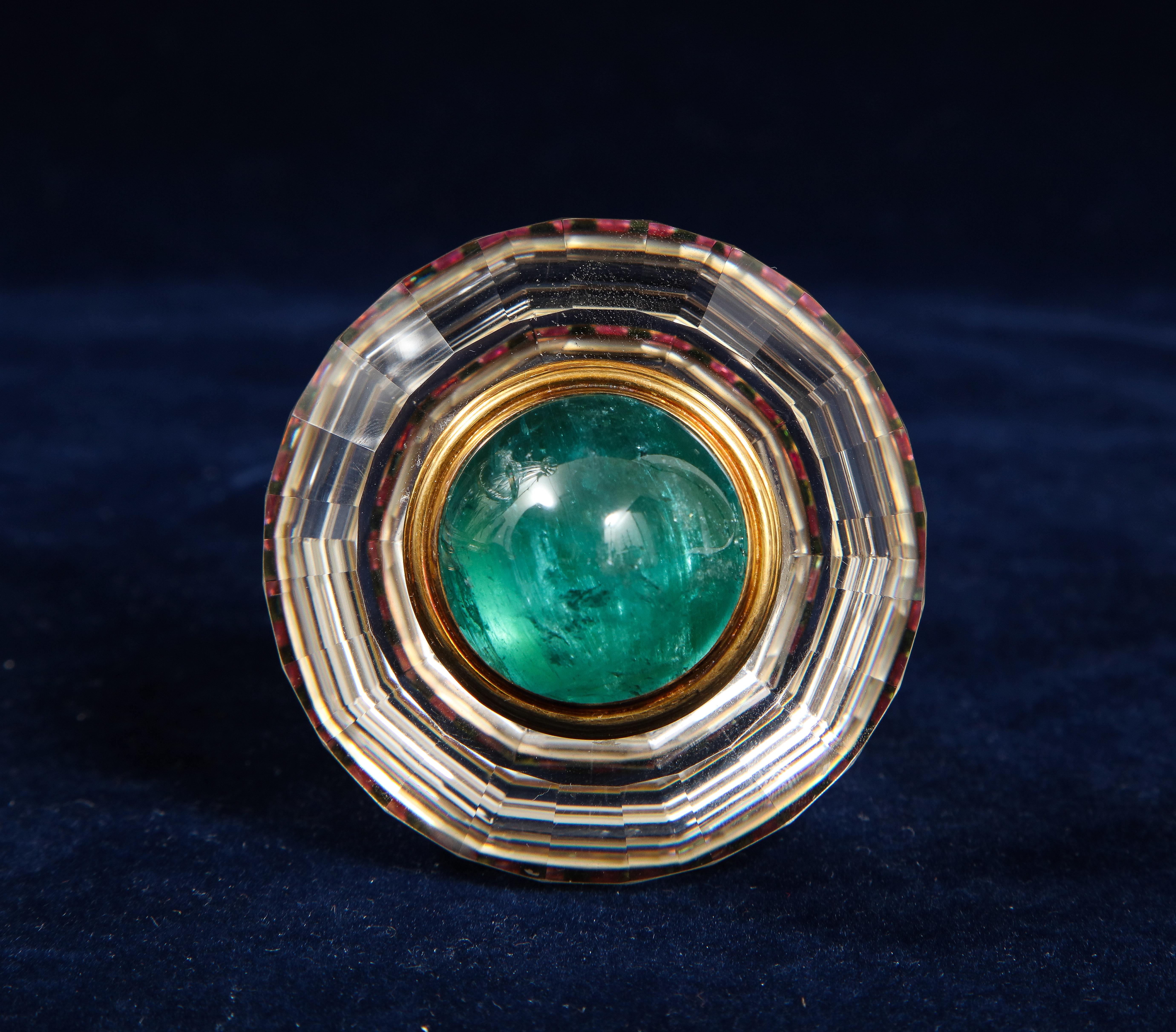 Juego de Decantador de 3 Piezas Tallado en Cristal de Roca Montado en Oro y Joyas, en Estuche Original en venta 4