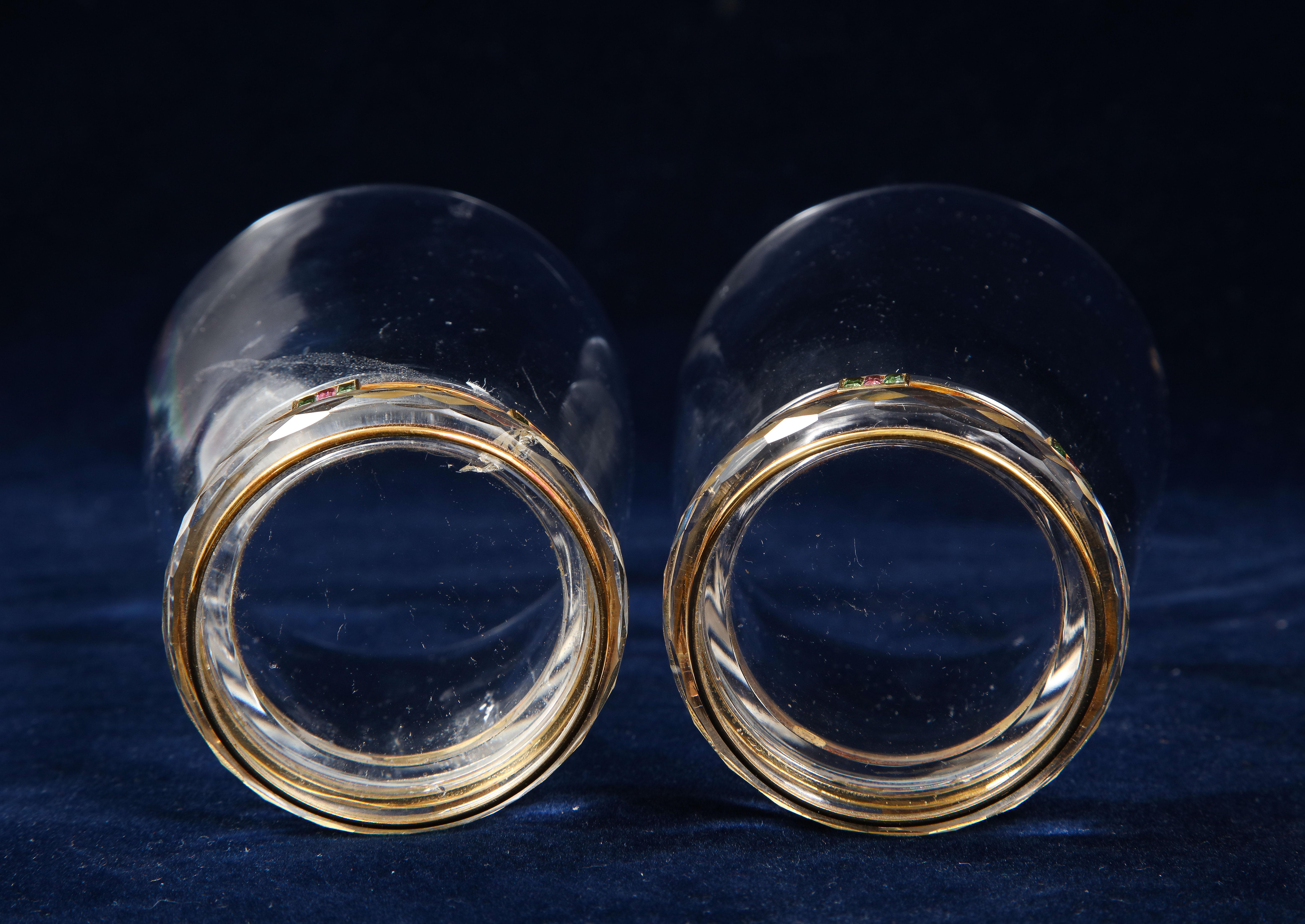 Juego de Decantador de 3 Piezas Tallado en Cristal de Roca Montado en Oro y Joyas, en Estuche Original en venta 13