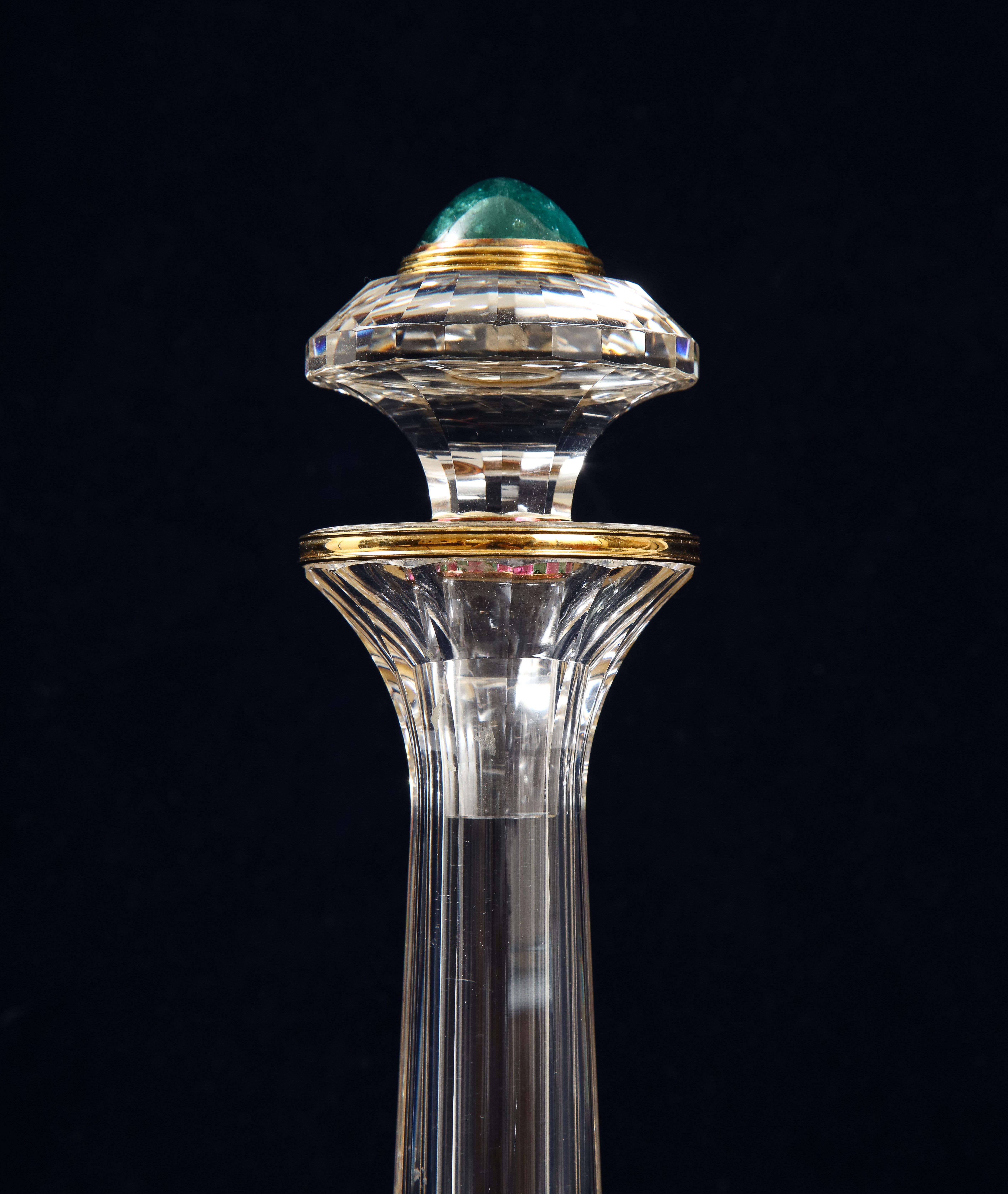 Juego de Decantador de 3 Piezas Tallado en Cristal de Roca Montado en Oro y Joyas, en Estuche Original en venta 2