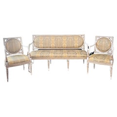 3 Piece Gorgeous 18th Century Louis XVI Salon Set with Sofa and Armchairs