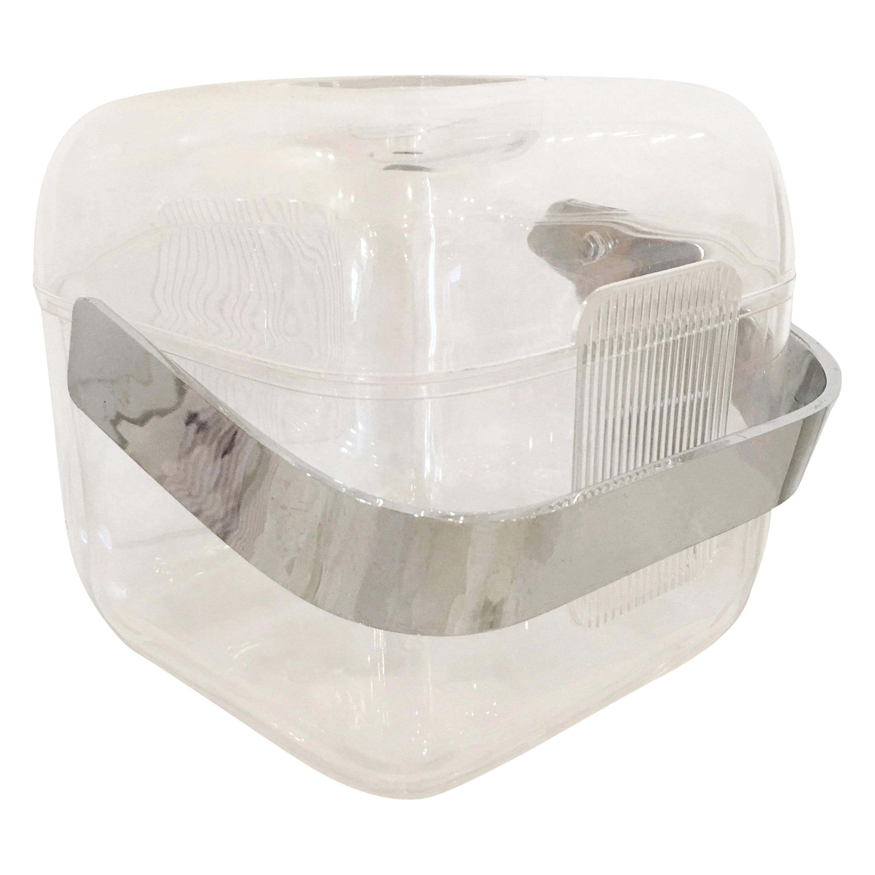 3-Piece Ice Bucket with Lucite Lid, Shell and Lining and Chrome Plate Handle For Sale