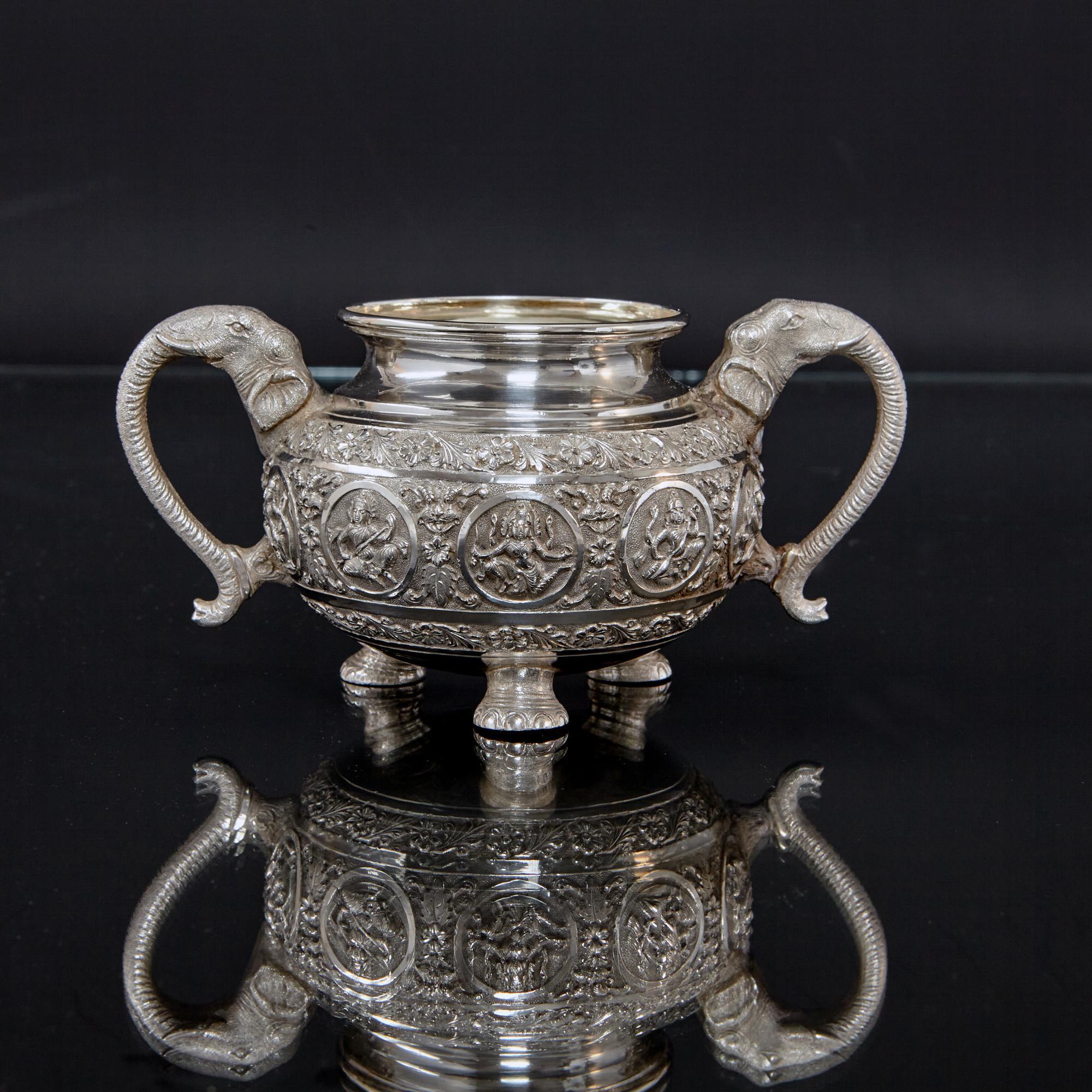 Silver 3-piece Indian silver tea set
