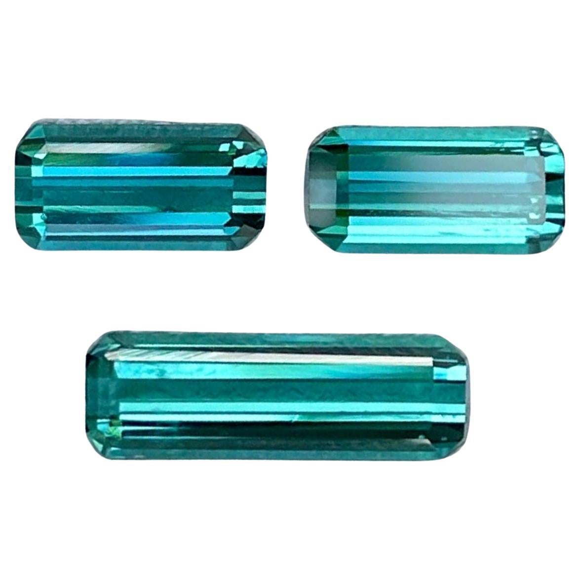 3 pièces de tourmaline indicolite sertie de pierres précieuses naturelles afghanes taille émeraude